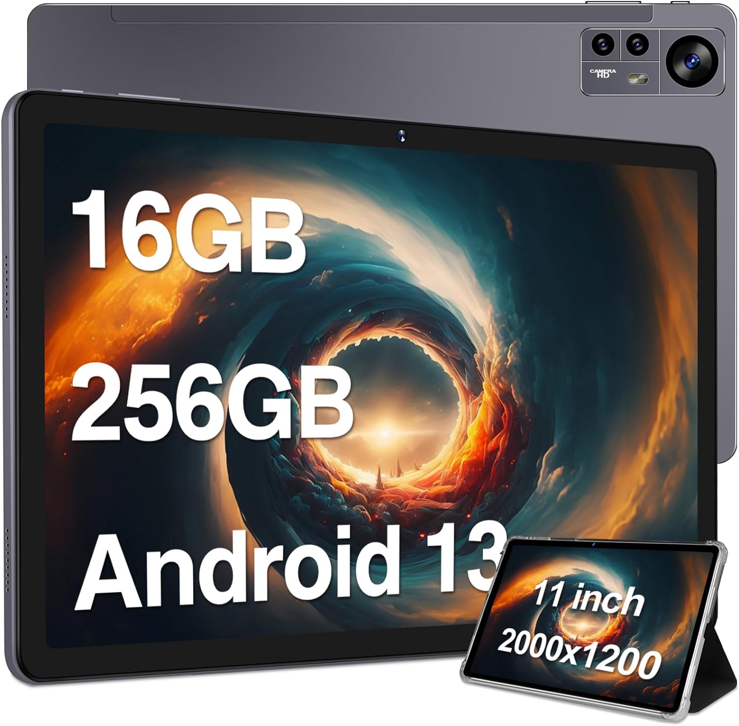 Tableta Android 13 de 11 pulgadas con 16 GB de RAM 256 GB ROM 1TB Expand, pantalla 2K 2000 x 1200, Octa-Core, cámara triple de 13 MP, 8600 mAh,
