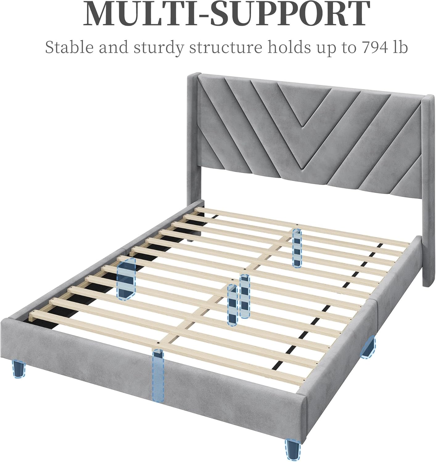Yaheetech Base de cama Queen con plataforma tapizada con lado de alasoporte de listones de maderacabecera capitonada con lado de alabase de