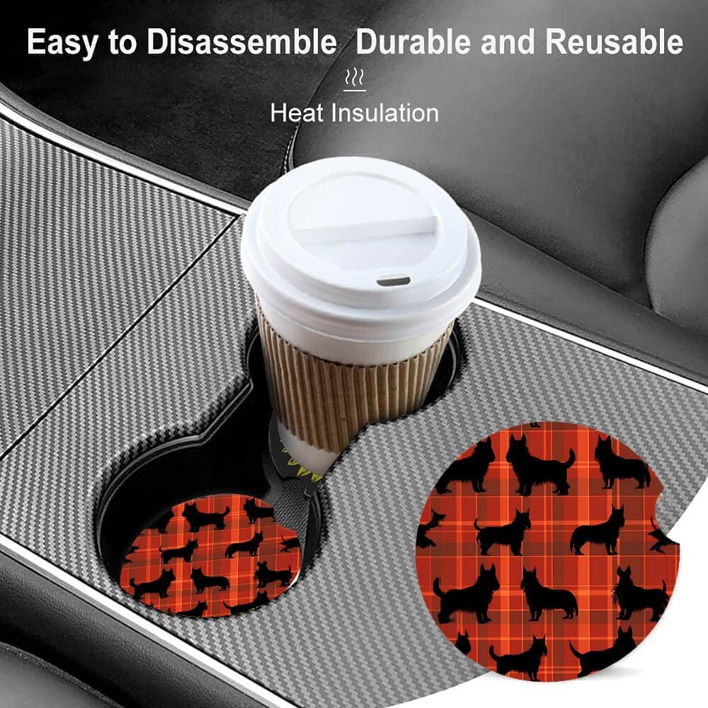 Portavasos de cerámica para mujereshombres, bonitos portavasos absorbentes para automóvil con muesca de dedo de 2.56 pulgadas, paquete de 2, negro y
