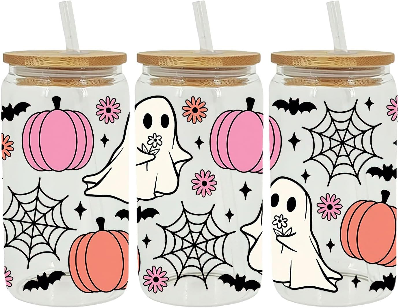 AUOCATTAIL Halloween UV DTF Cup Wrap Calabaza Fantasma Cara Araña Tela De Vidrio Envoltura De Taza De Transferencia Adhesivo 6 Hojas