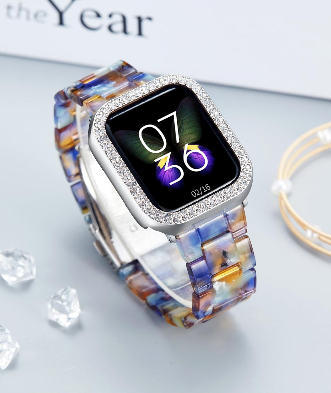 Correas de reloj de resina con funda compatible con Apple Watch Band de 1.575 pulgadas, 1.614 pulgadas, 1.732 pulgadas, 1.772 pulgadas, correa de