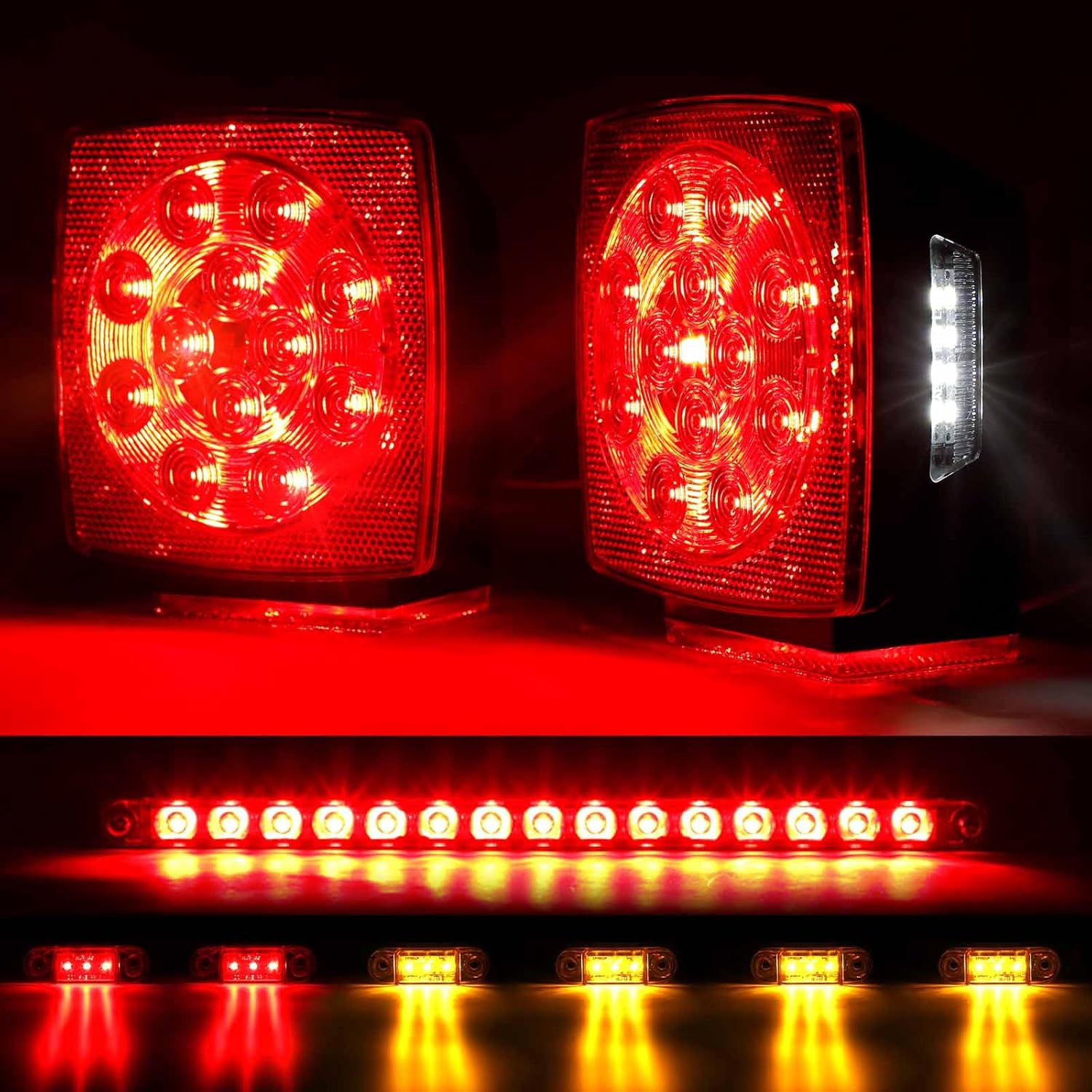 Cyfie Kit de luces LED para remolque, luces de remolque superbrillantes de 12 V con arnés de cableado de 25 pies, 6 luces de marcador de freno de