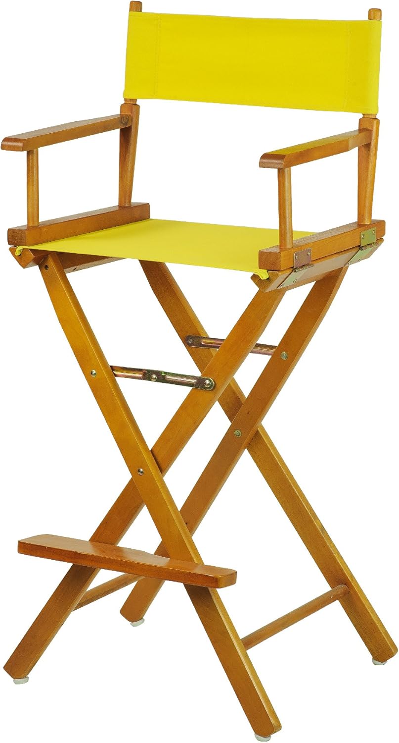 Casual Home – Silla de director de 30in, marco de roble miel con lienzo amarillo, altura de barra