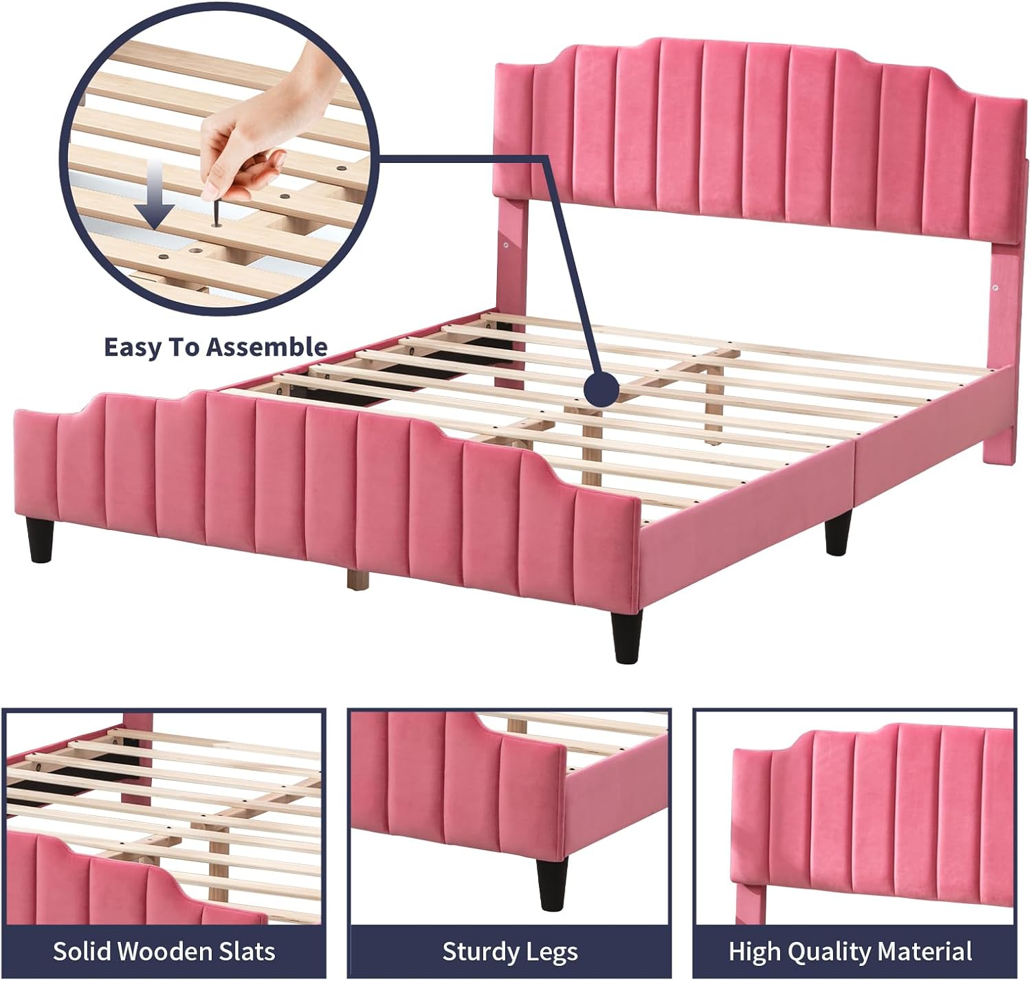 Zafly – Marco de cama de tamaño matrimonial para niños con cabecera y estribo, marco de cama para dormitorio infantil, plataforma de cama tapizada