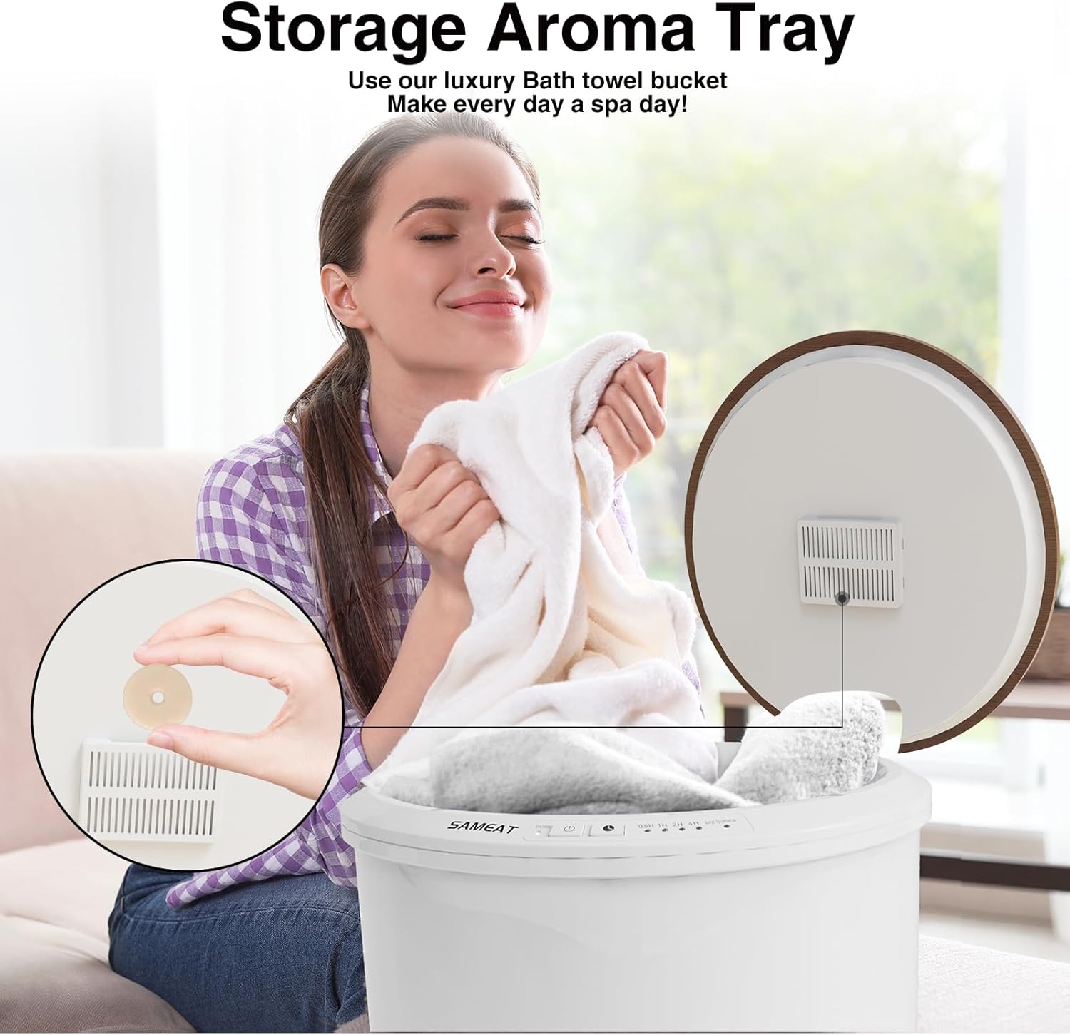 SAMEAT Calentador de toallas grande para baño, calentador de toallas con calefacción, tapa de madera, apagado automático, se adapta a hasta dos