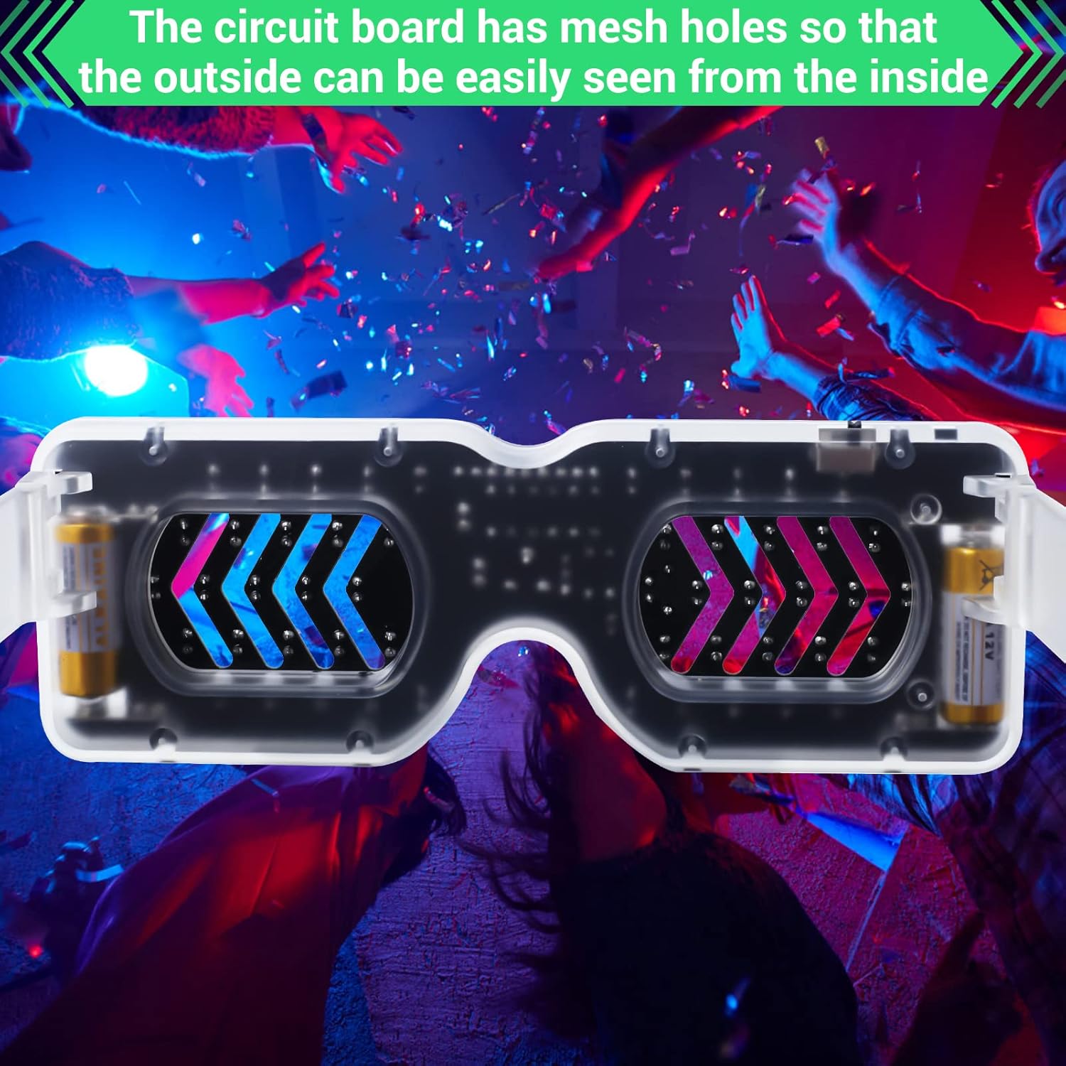MiOYOOW Kit de práctica de soldadura, gafas de luz LED de Navidad, kit de electrónica con batería, lentes activados por sonido, proyecto de