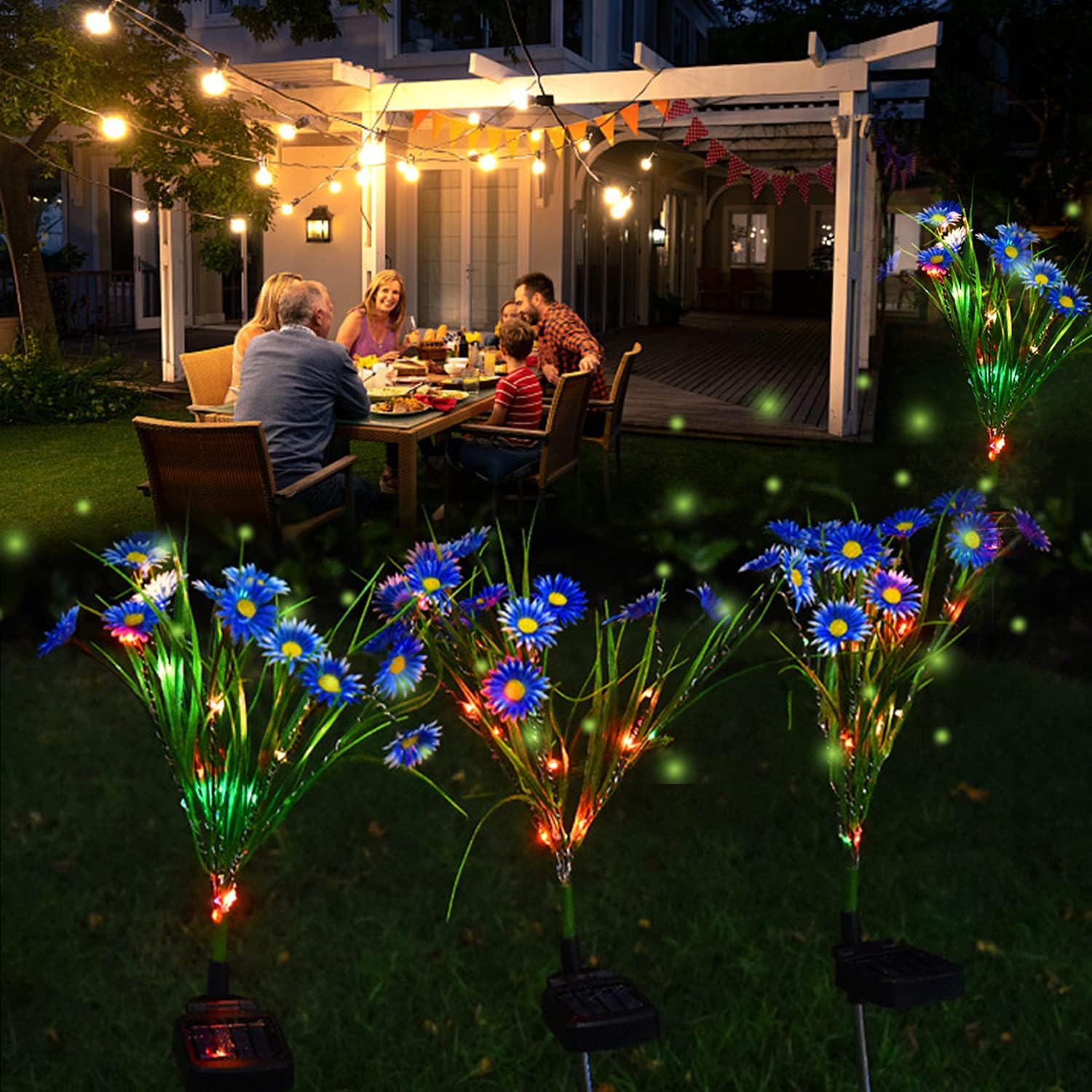 Luces solares de jardín, luces de camino de flores impermeables para exteriores, luces de jardín alimentadas por energía solar, impermeables, para