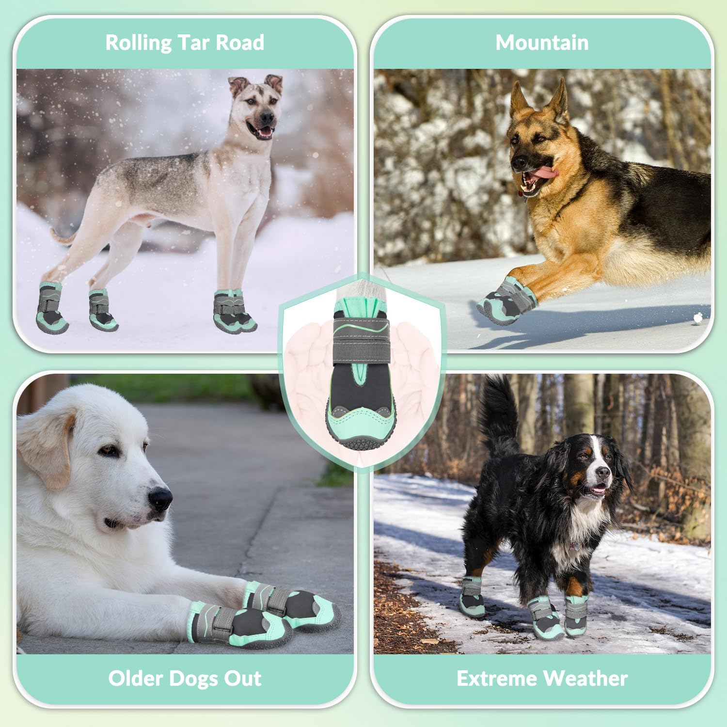 SlowTon Botas de nieve impermeables para perros, suela de goma antideslizante suave para suelo de madera dura, botines reflectantes ajustables para