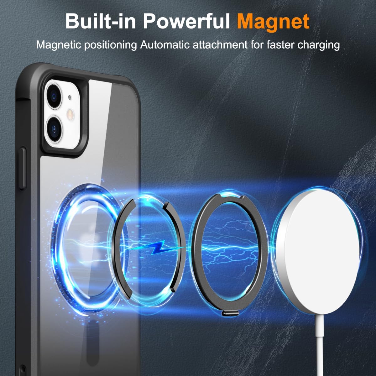 Funda para iPhone 1212 Pro con soporte de anillo magnético giratorio de 360 compatible con MagSafe protección de grado militar translúcido mate