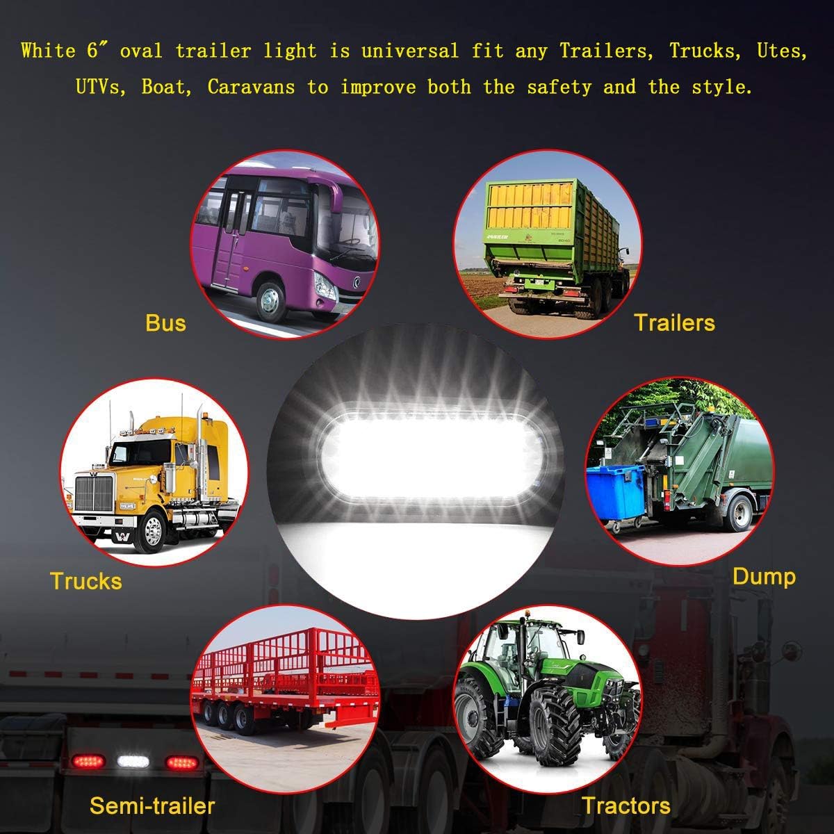 NPAUTO 4 luces LED ovaladas de 6 pulgadas, 24 luces LED blancas de respaldo reverso, impermeable, parada de remolque, luz trasera para caravanas y