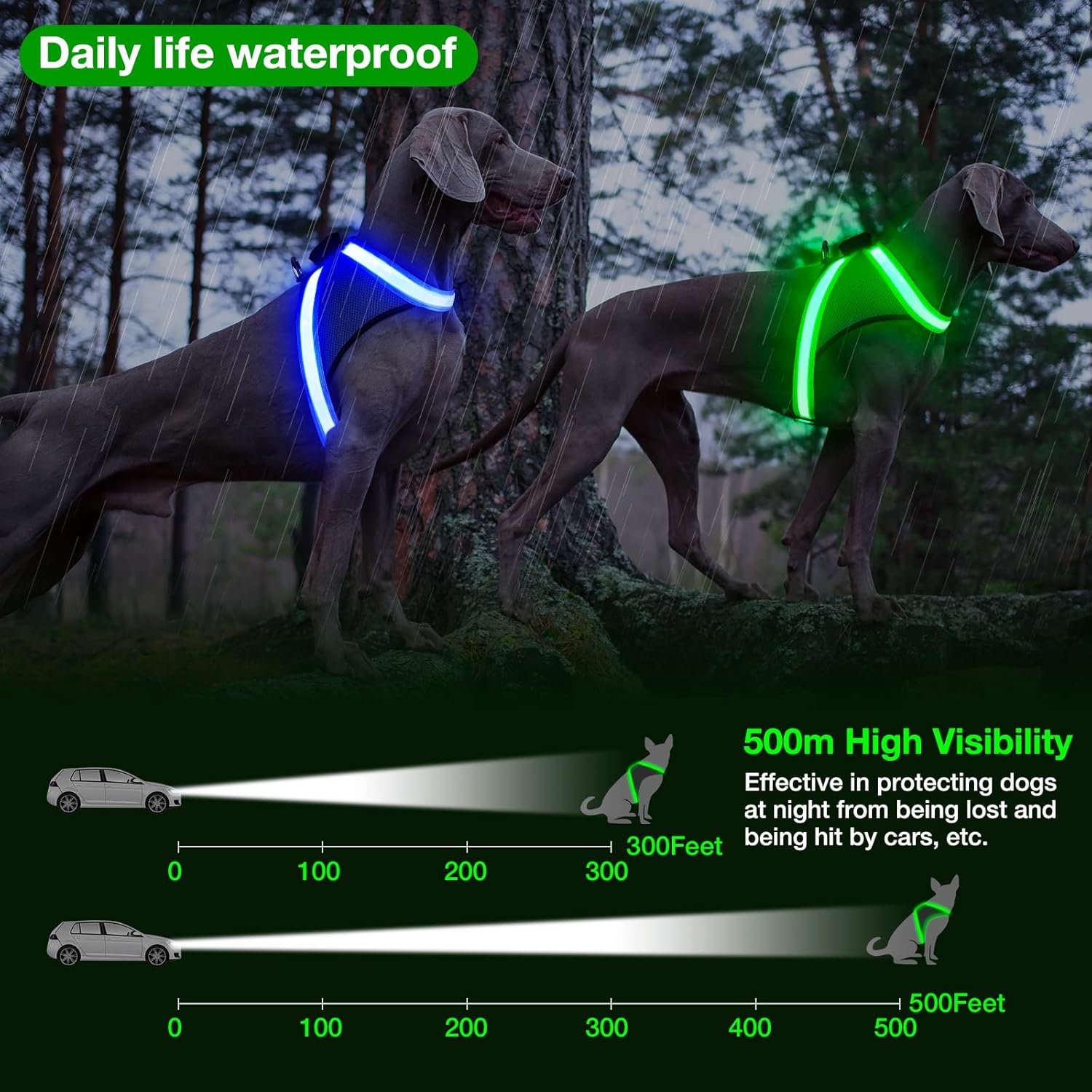 Arnés para perro con luces LED, sin tirones, que brilla en la oscuridad para caminar por la noche, chaleco de seguridad con luz recargable por USB