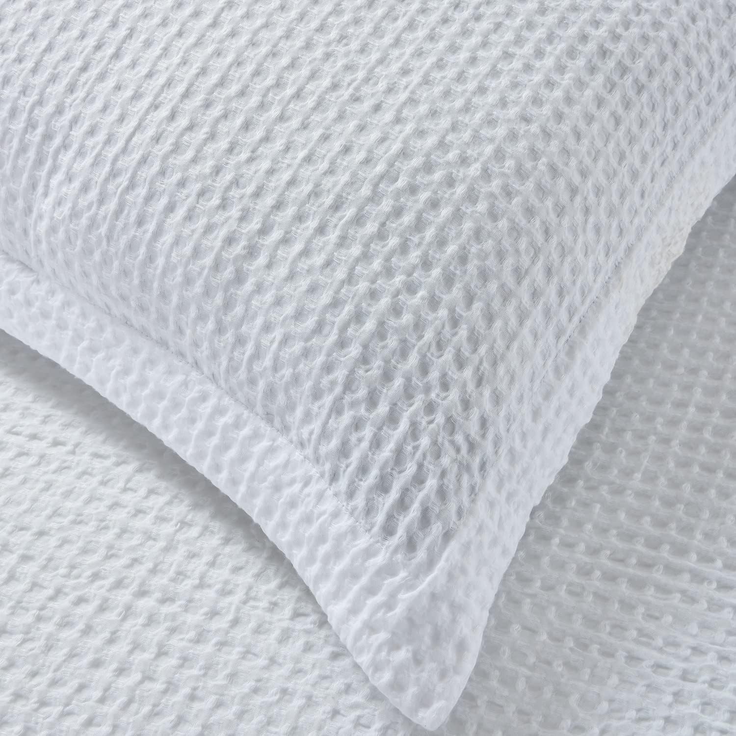 Chezmoi Collection Wilmer – Juego de edredón de 3 piezas con tejido de gofre, suave y acogedor para todas las estaciones, tamaño Queen, color blanco