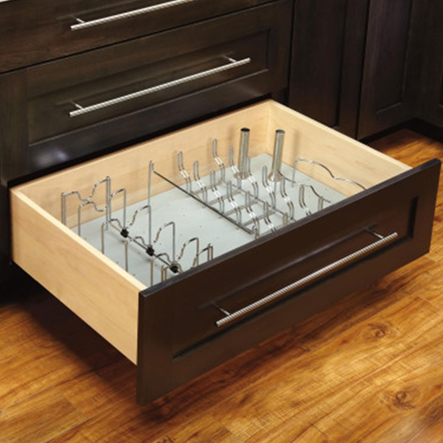 Rev-A-Shelf Organizador de almacenamiento de cajones para gabinete de cocina, para almacenamiento de tapas de ollas y sartenes, para tableros de