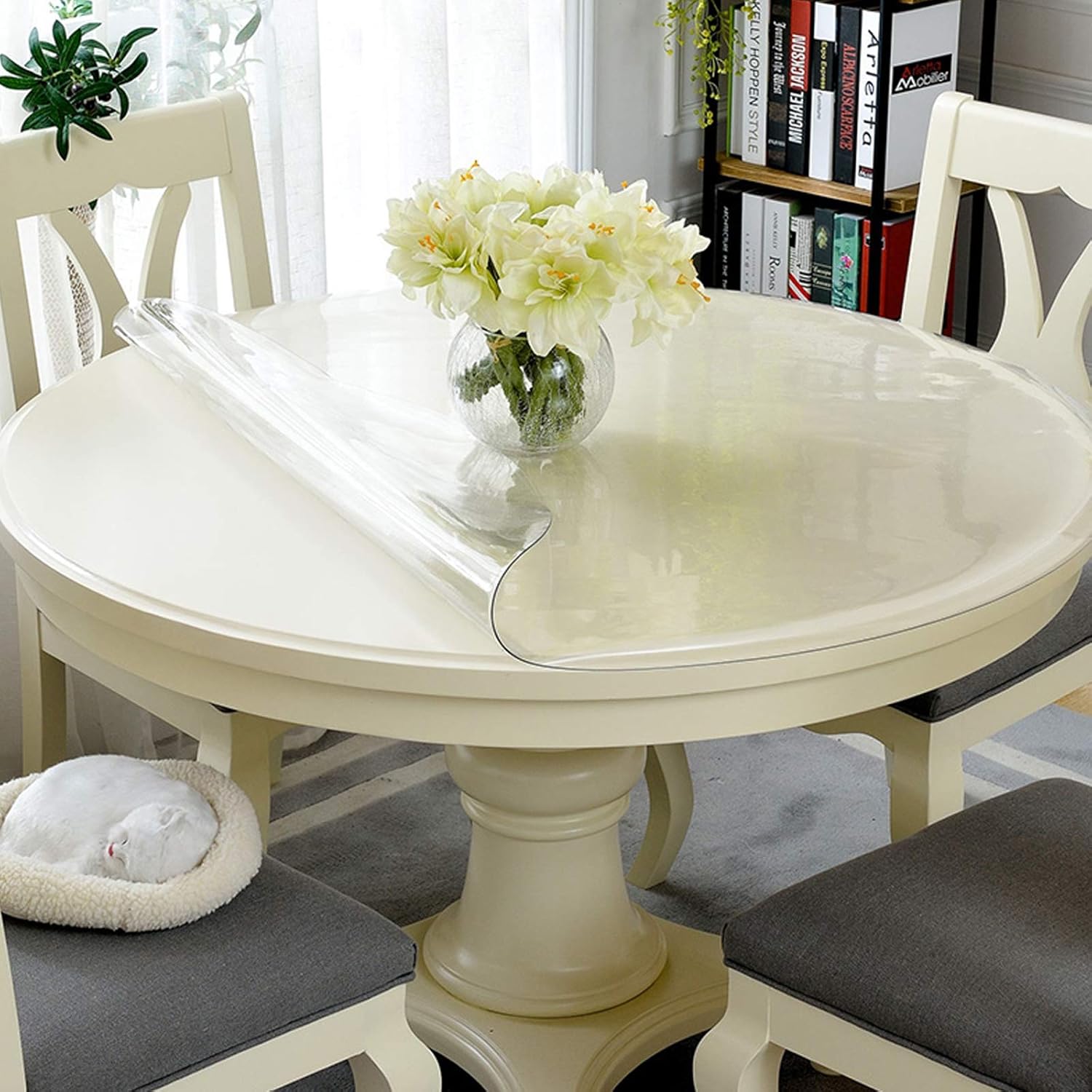 Protector de mesa redondo para el hogar, antiescaldón, transparente, 0.079in, PVC, impermeable, a prueba de aceite, sin lavado, mantel transparente