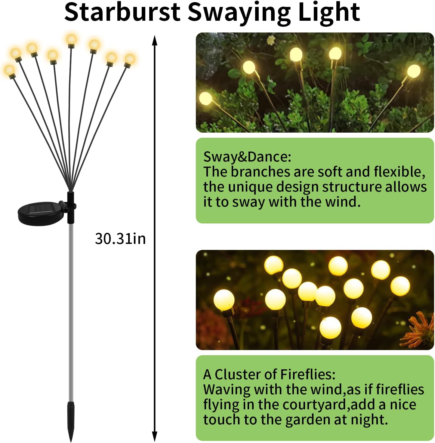Anordsem Luces solares para decoración de jardín, paquete de 2 unidades, luces de luciérnaga para maceta, balcón, patio, árbol, patio trasero,