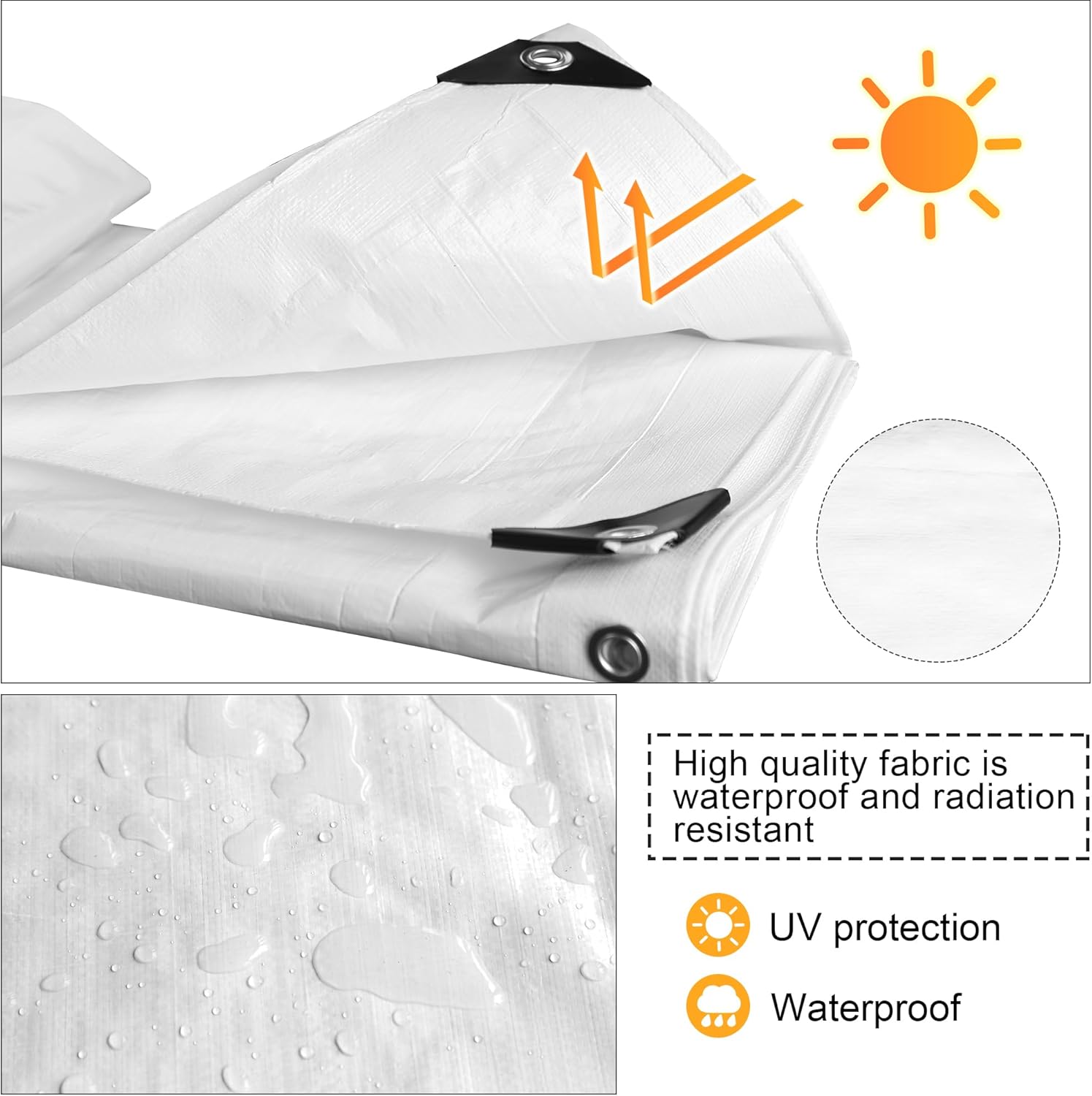 Cubierta de lona de polietileno blanco resistente de 0.394 in – Gruesa impermeable, resistente a los rayos UV, duradera, resistente a la intemperie,