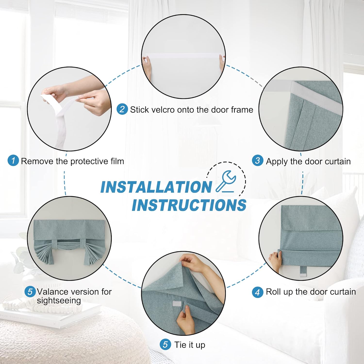 RYB HOME Tricia – Cortinas de puerta mezcladas de lino natural, para oscurecer la habitación, persianas autoadhesivas, cortinas aislantes para