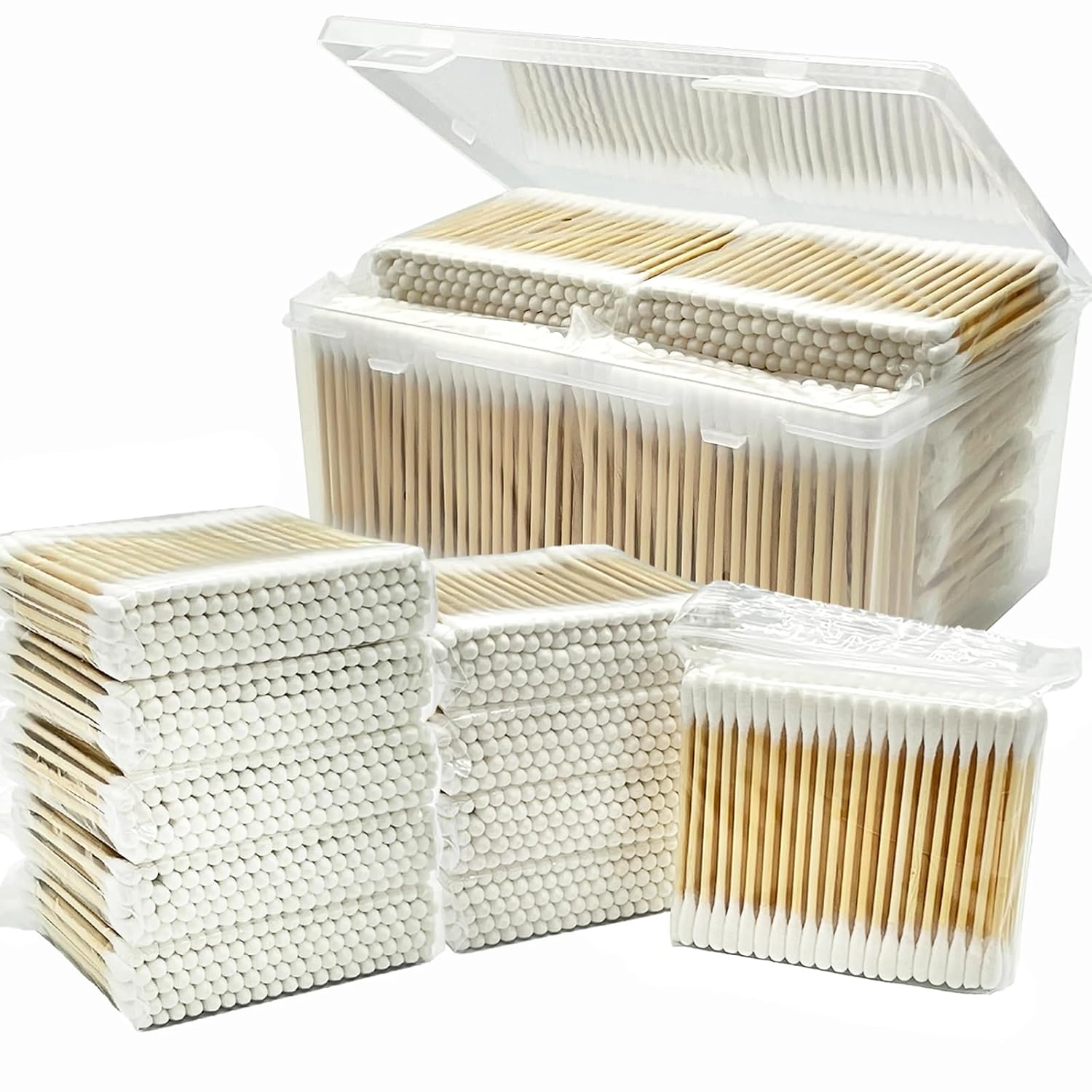 Hisopos de algodón de bambú, 1000 unidades, brotes de algodón orgánico natural para oídos, bastoncillos con una caja de almacenamiento incluida,