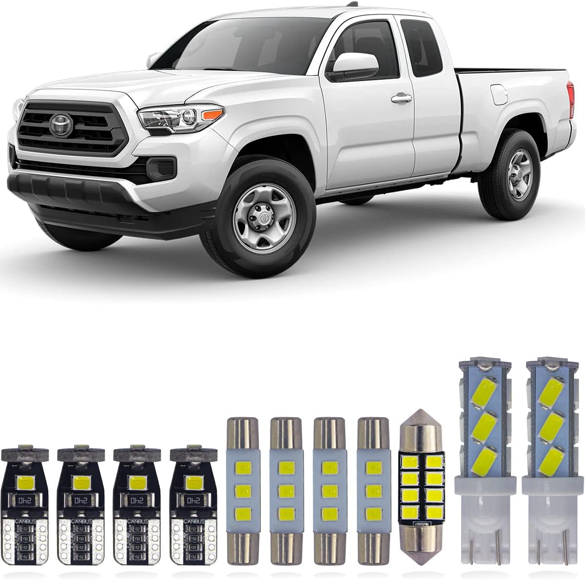 Kit de luz LED para mapa de cúpula interior, compatible con placa de espejo de tocador Toyota Tacoma 2016-2021, blanco brillante 6000K