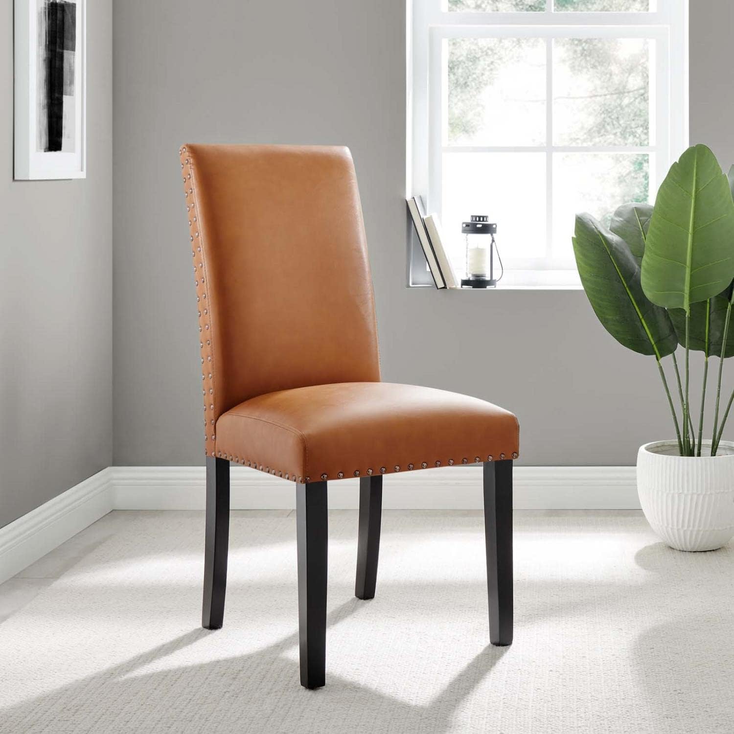 Modway Parcel Parsons – Silla de comedor tapizada de cuero vegano