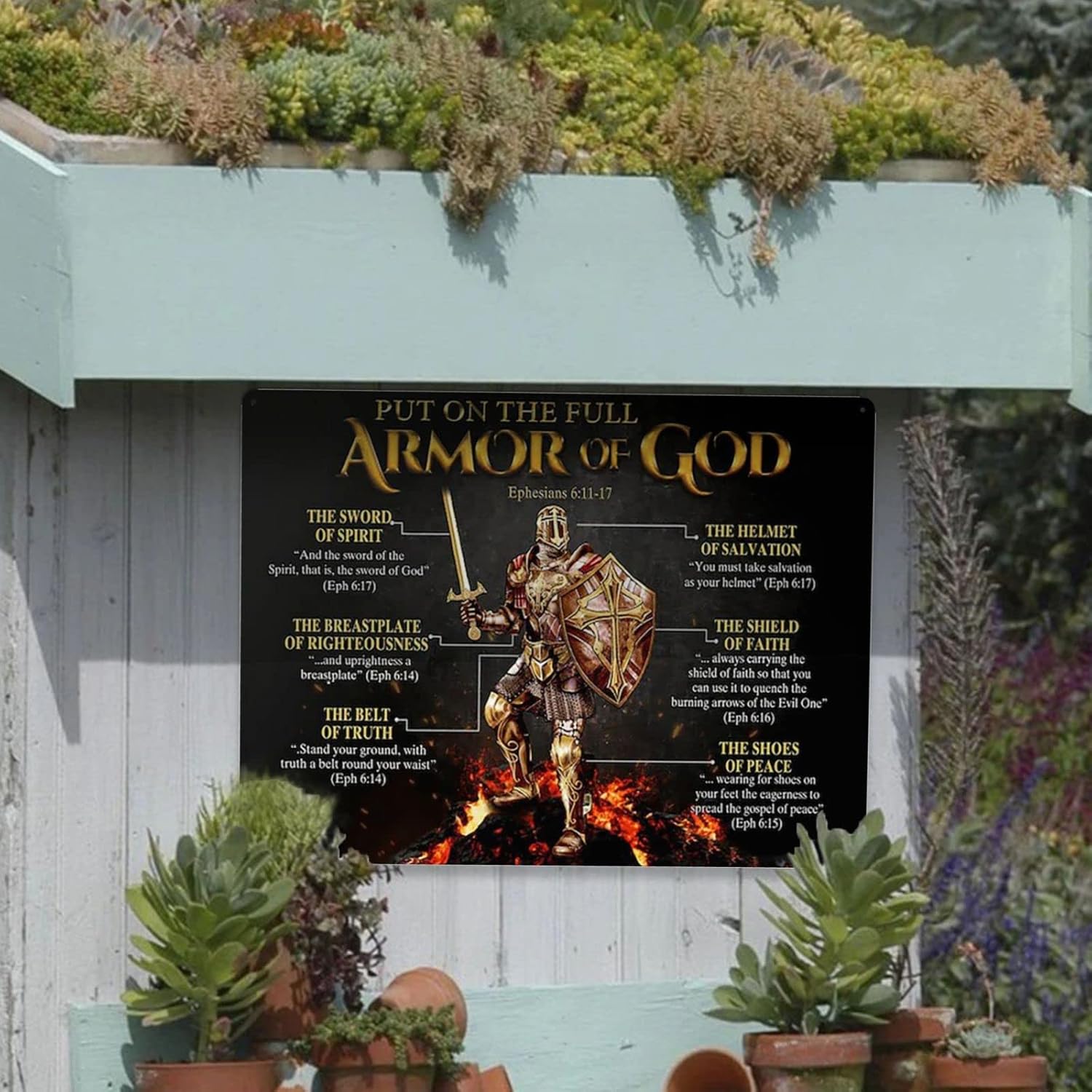 WZVZGZ Letrero de metal con diseño de armadura de Dios, decoración divertida para el hogar, cocina, bar, habitación, garaje, placa de póster