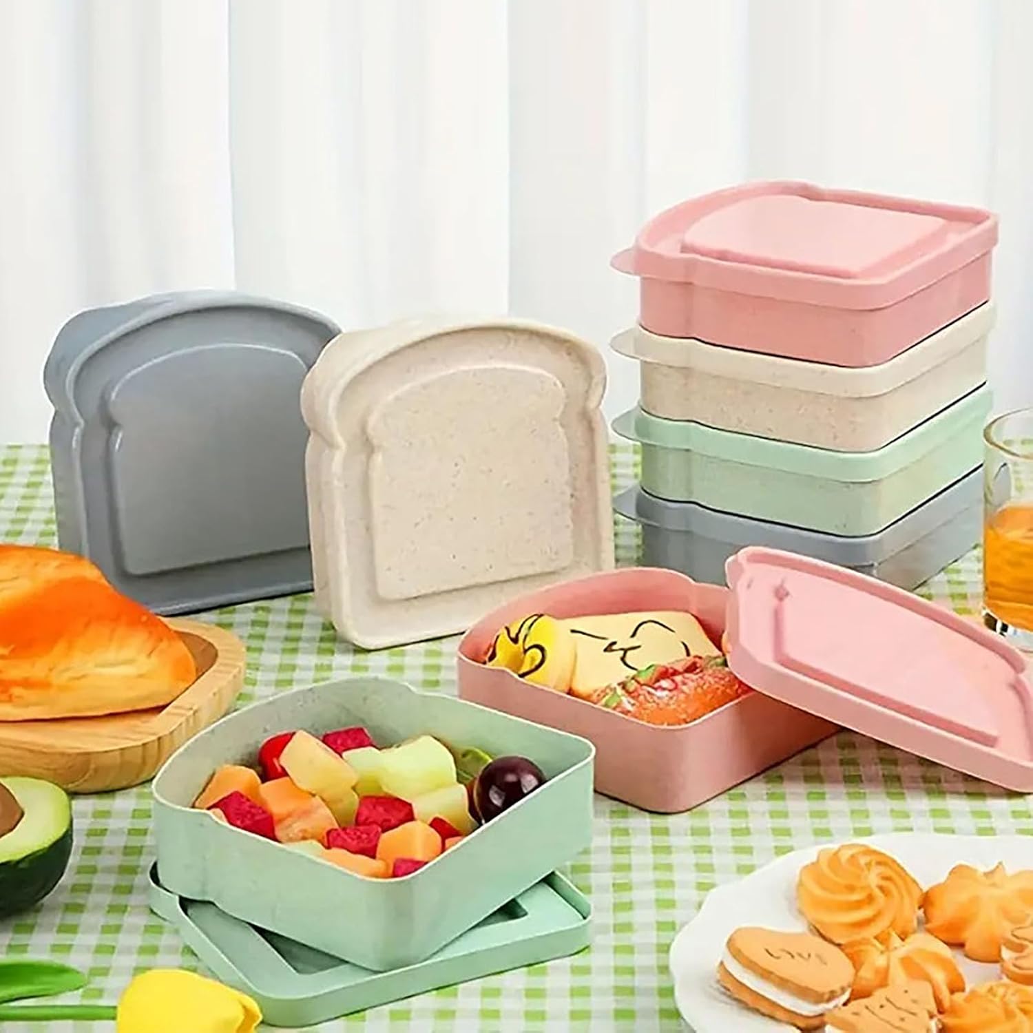 Contenedores para sándwich, 4 recipientes para sándwiches para loncheras, caja de sándwich en forma de tostada, caja de almacenamiento de alimentos