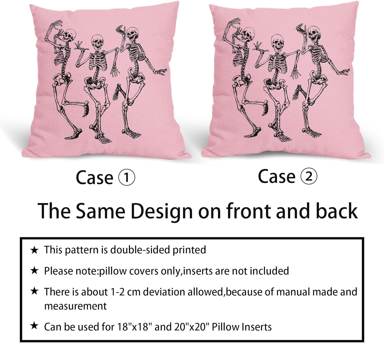 Fundas de almohada de calavera de Halloween de 16 x 16 pulgadas, juego de 2 fundas de almohada decorativas de esqueleto divertido vintage, fundas de
