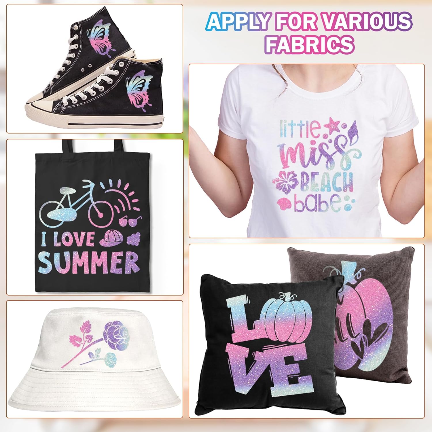 WRAPXPERT Vinilo HTV con purpurina, vinilo para planchar con purpurina para camiseta, rollo de arcoíris HTV de 10 x 5 pies, vinilo de transferencia