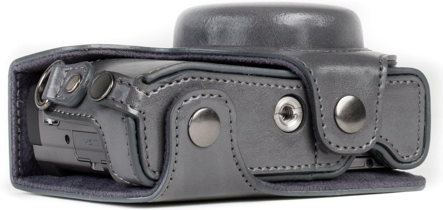 MegaGear MG1261 Ever Ready – Funda de piel para cámara compatible con Panasonic Lumix DC-ZS80, DC-ZS70, DC-TZ95, DC-TZ90, color gris
