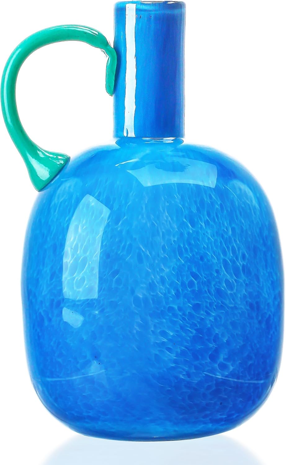 Jarrón vintage de vidrio soplado con asa, jarrones azules de 8.5 pulgadas para decoración del hogar, jarrones de vidrio artístico para flores,