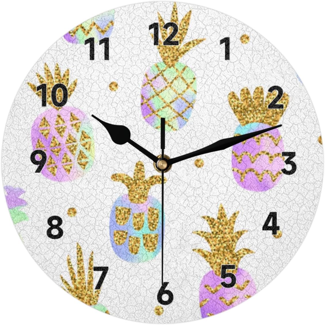 Reloj de pared de piña degradado dorado con pilas, silencioso, sin tictac, moderno, para sala de estar, hogar, oficina, dormitorio, cocina, reloj de