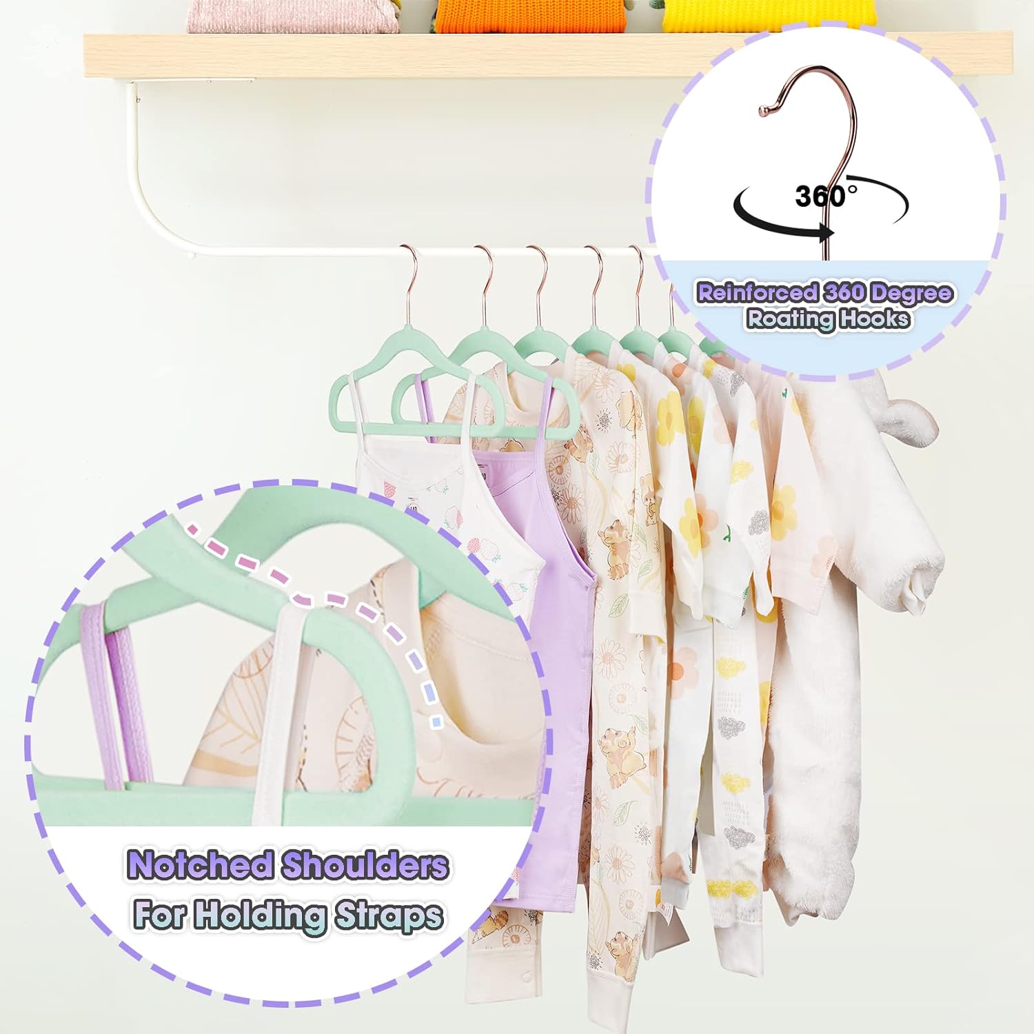 Perchas para niños, 14 pulgadas, paquete de 50 unidades, verde, plástico, ideal para uso diario, perchas para bebés, perchas duraderas para bebés y