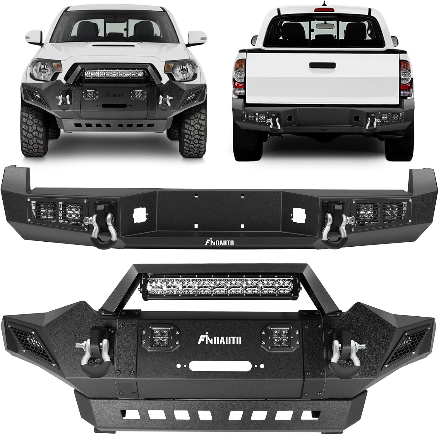 FINDAUTO Combo de parachoques delantero y trasero para Toyota Tacoma 2005-2015 para Toyota Tacoma mejorado con textura negra Rock Crawler