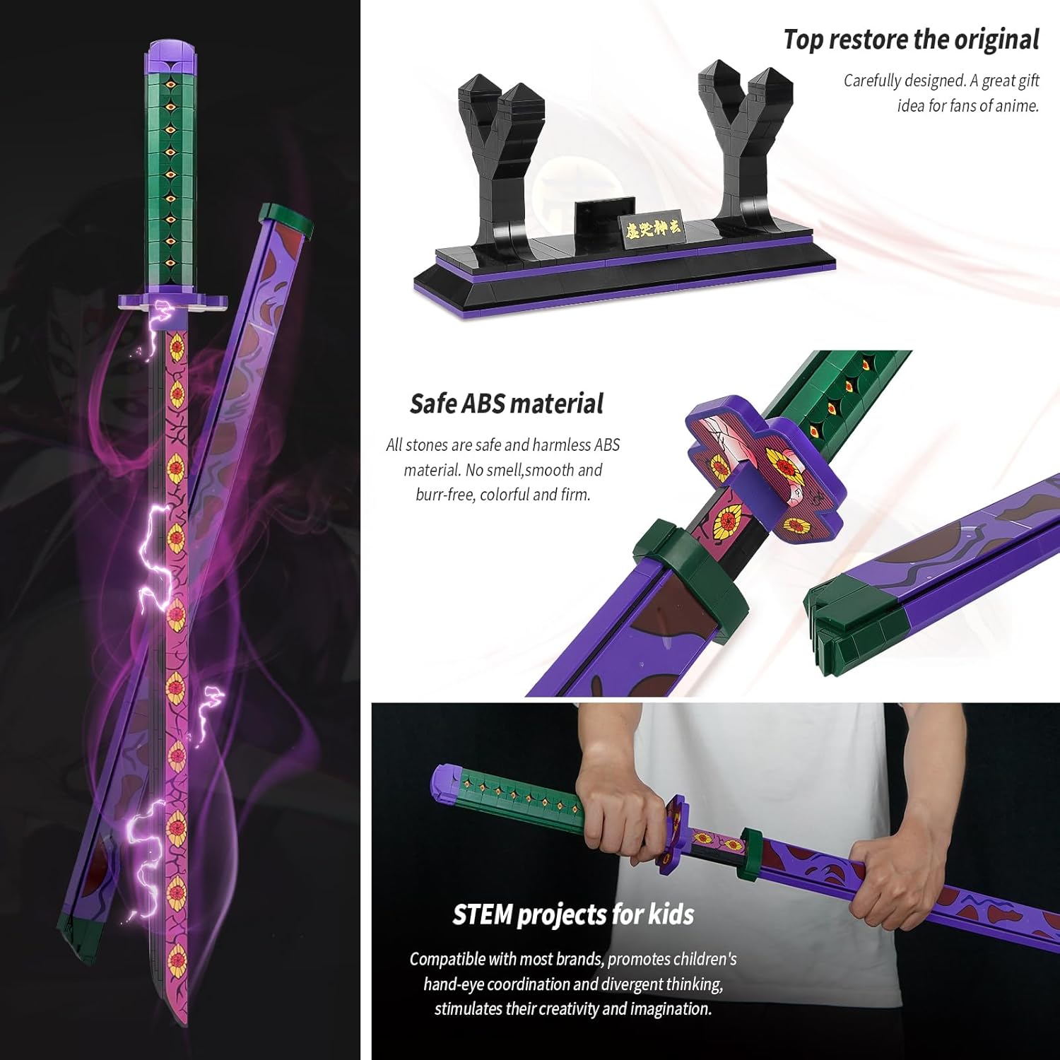 Demon Slayer Kokushibou – Juego de construcción de espada compatible con Lego, Katana, juego de bloques de construcción, regalo para adultos