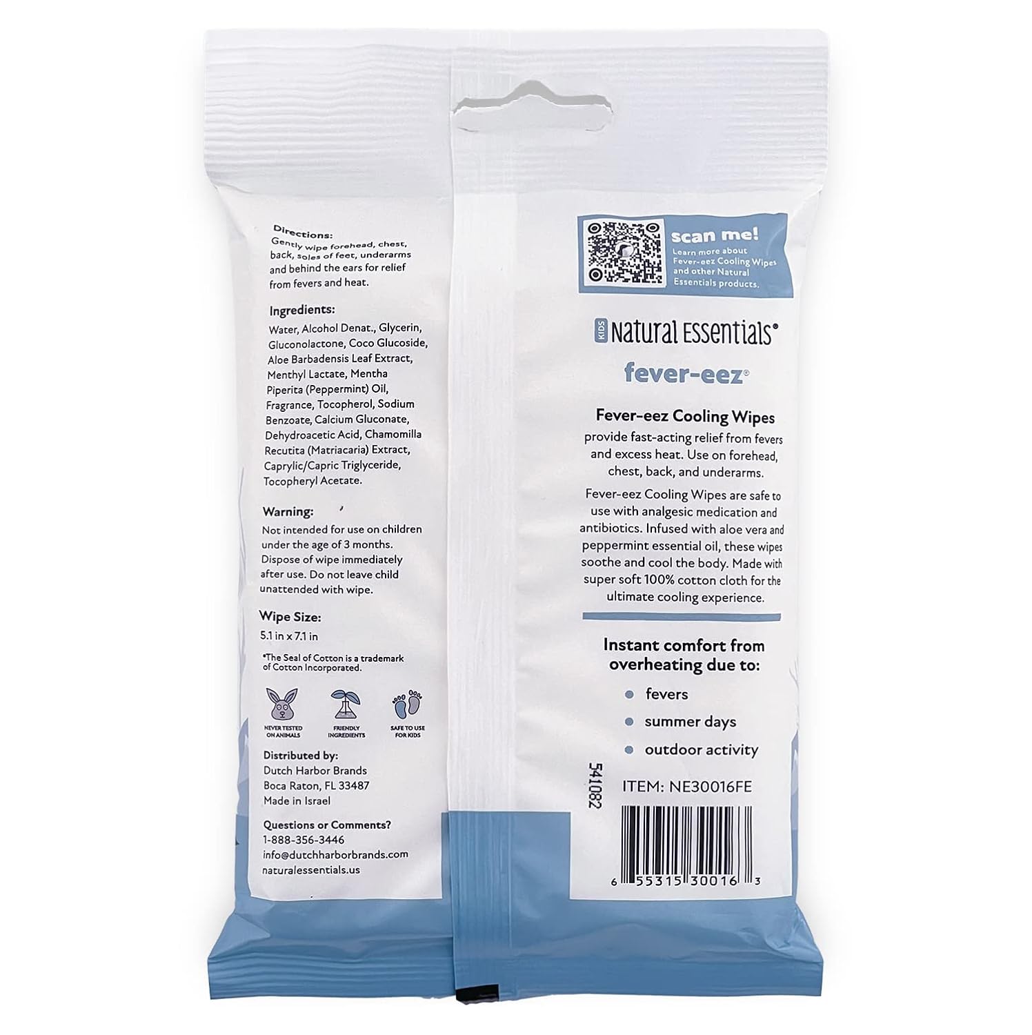 Natural Essentials Fever-eez – Alivio de la fiebre del bebé para niños, toallitas calmantes para la frente y el cuerpo para bebés, proporcionan una