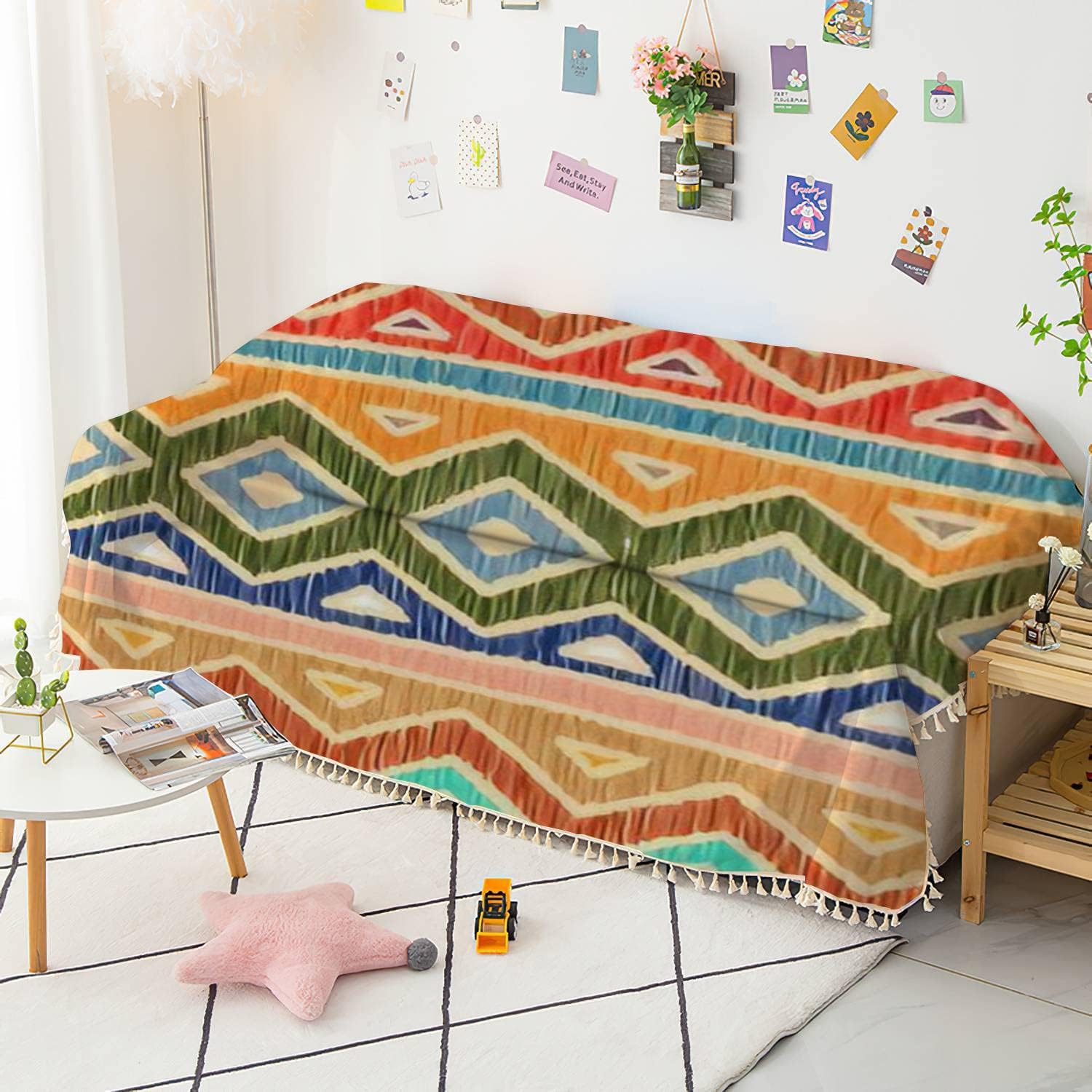 Motivos étnicos tribales bordados a rayas, adorno mexicano, funda bohemia para sofá, sofá reclinable, funda de sofá biplaza para sofá, toalla