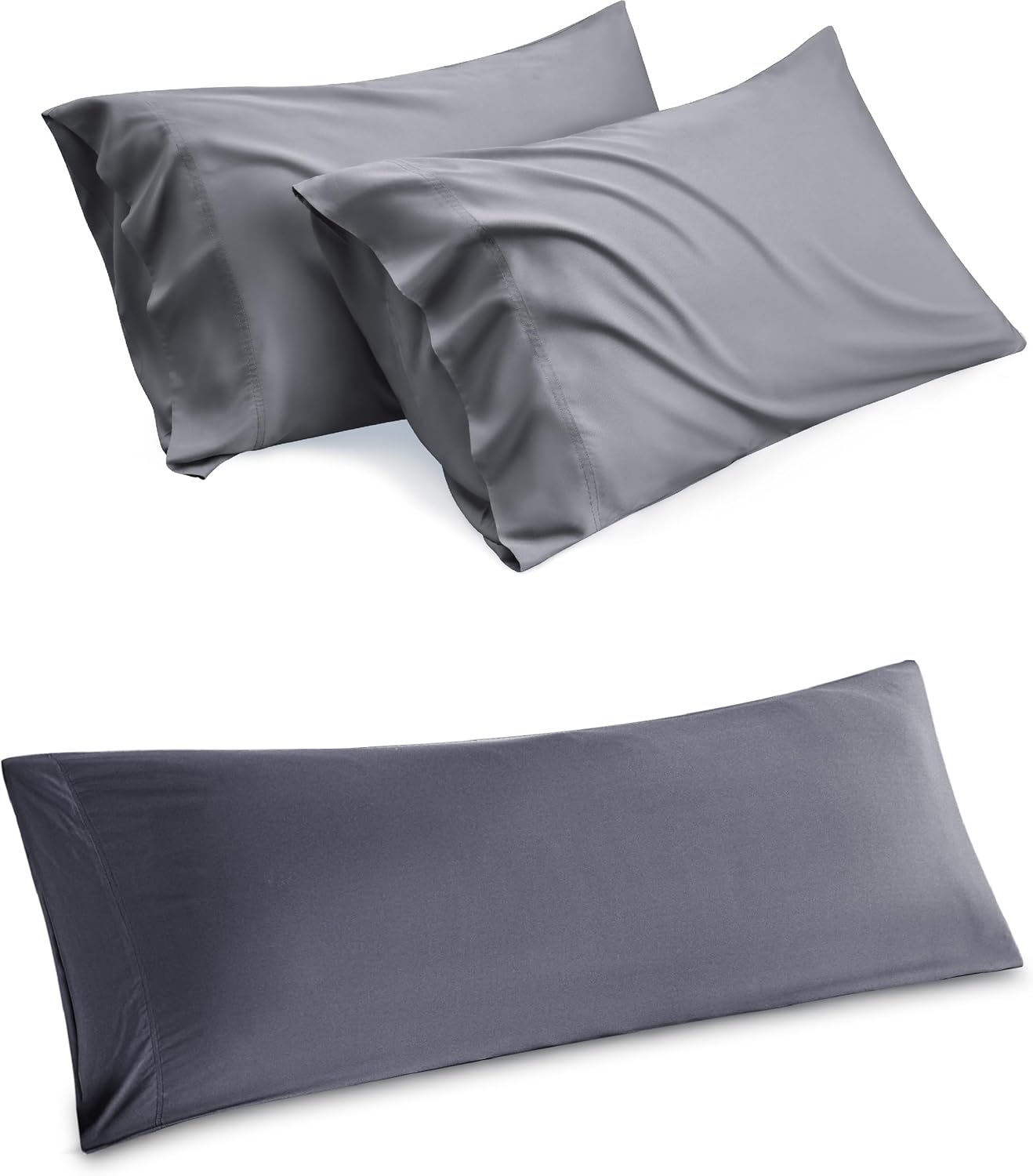 Bedsure Juego de 2 fundas de almohada refrescantes de color gris oscuro, paquete de 2 fundas de almohada corporal con cierre de sobre, 100% rayón