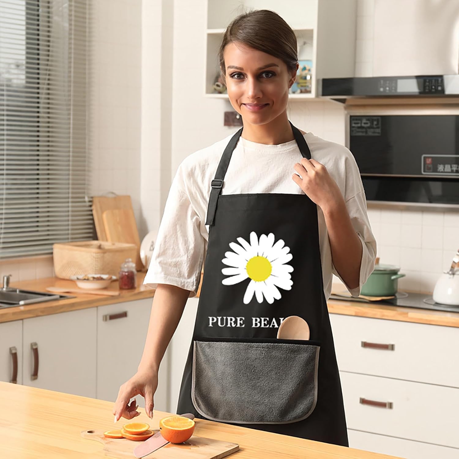-Delantales para mujer con bolsillos, delantal con paño de mano extraíble. Delantal ajustable para cocina (paquete de 1)