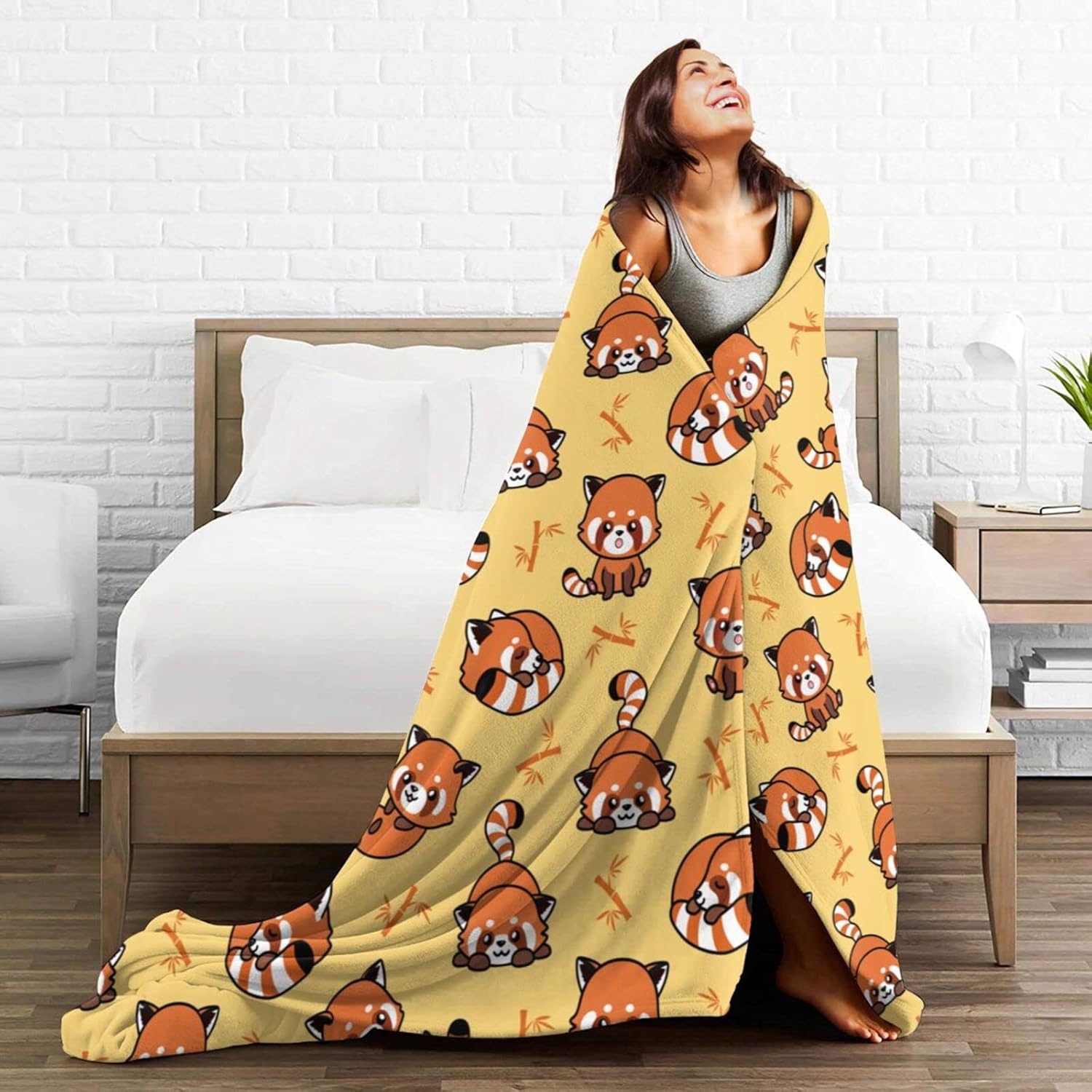 Manta de panda rojo, para adultos, mujeres, hombres, niños y niñas, ligera, suave, linda, acogedora manta de franela de vellón para sofá o cama, 60