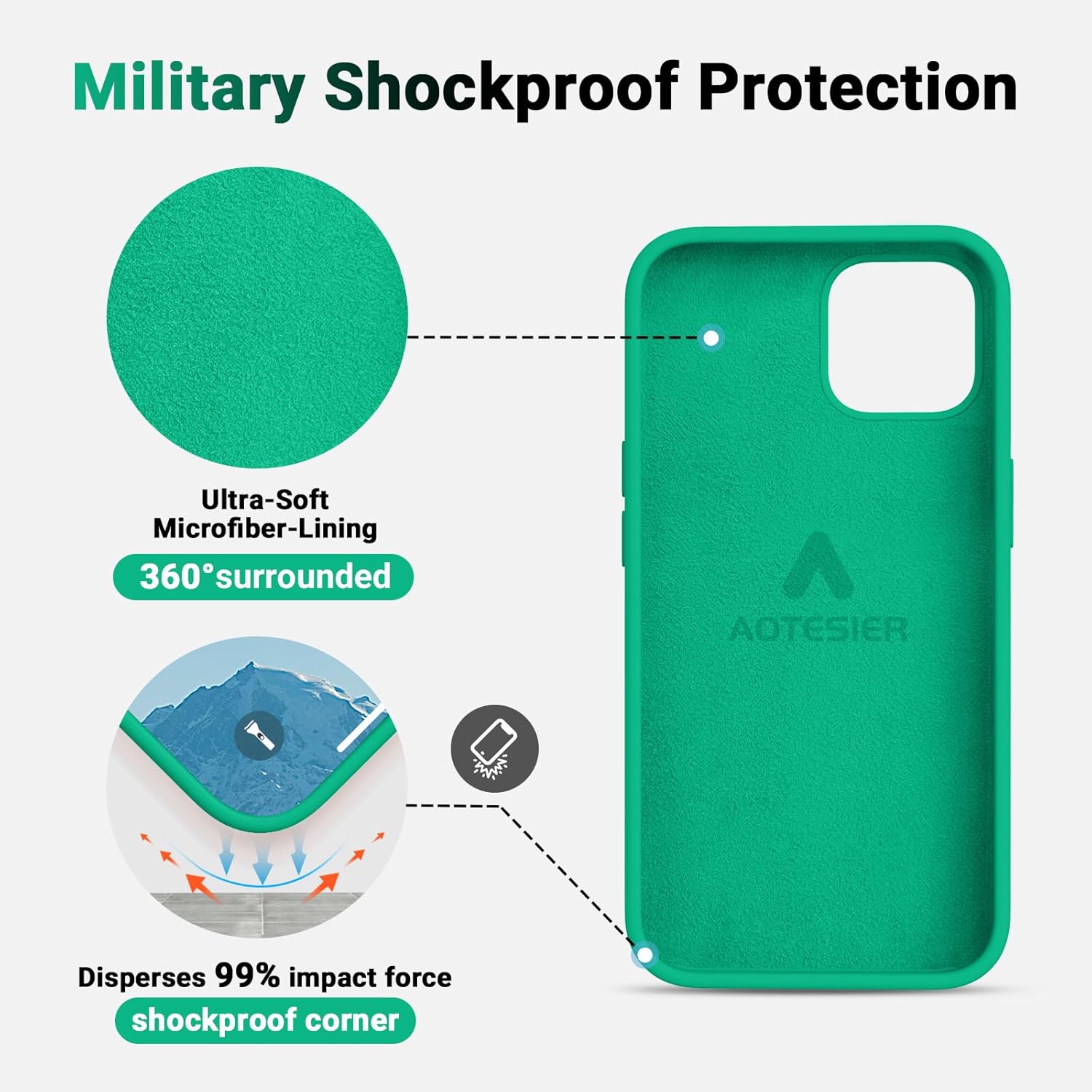 AOTESIER Funda diseñada para iPhone 1212 Pro, funda protectora de silicona a prueba de golpes con protección contra caídas de grado militar forro de