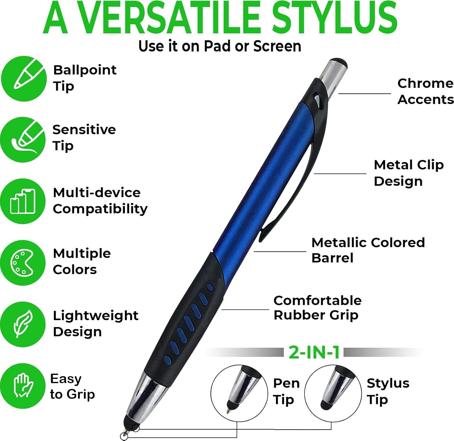 Lápiz capacitivo 2 en 1 y bolígrafo de clic con agarre cómodo para dispositivos de pantalla táctil universales, tabletas, iPad, iPhone 6,6 Plus,