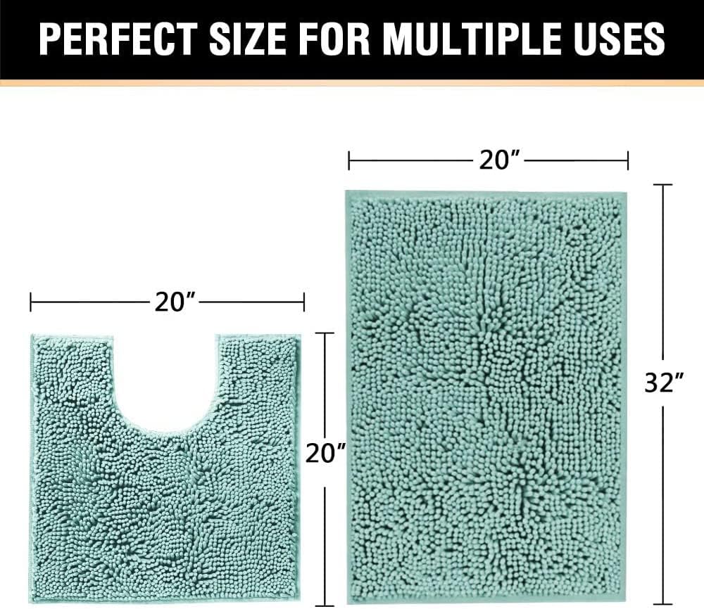 H.VERSAILTEX Juego de 2 alfombras de baño de felpilla lanuda original, 20 x 20 pulgadas, cuadradas, en forma de U, contorneadas y alfombras de 32 x