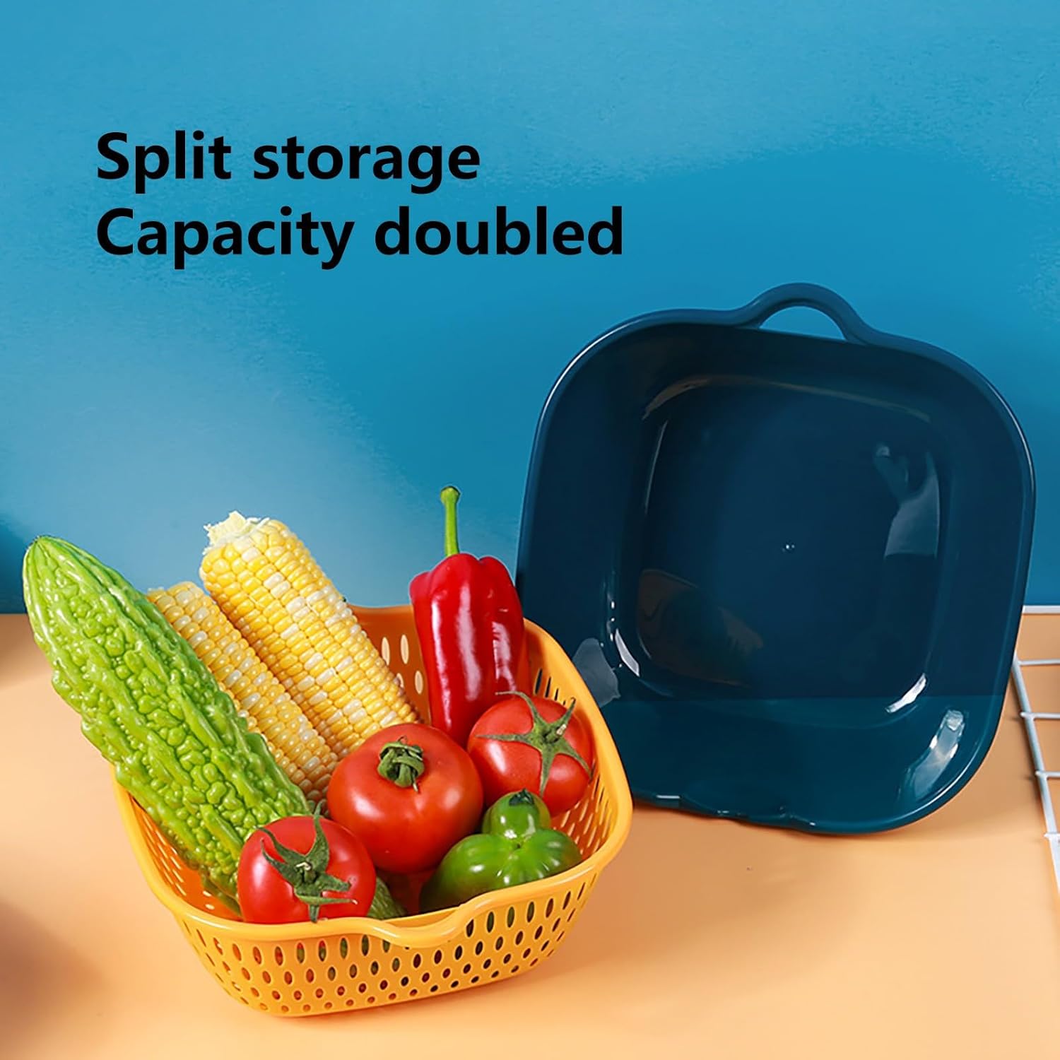 Lavabo de cocina de seis piezas en cesta de drenaje de doble capa para verduras y frutas, cesta de lavado de plástico multifuncional, colador y