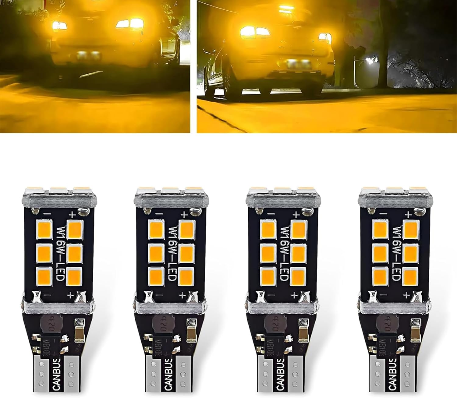 4 PCS T15 Car LED Decoding Reversing Light, 2835-15SMD Fast Heat Dissipation PC Board Smart IC Driver IP67 Waterproof Turn Signal Brake Light,