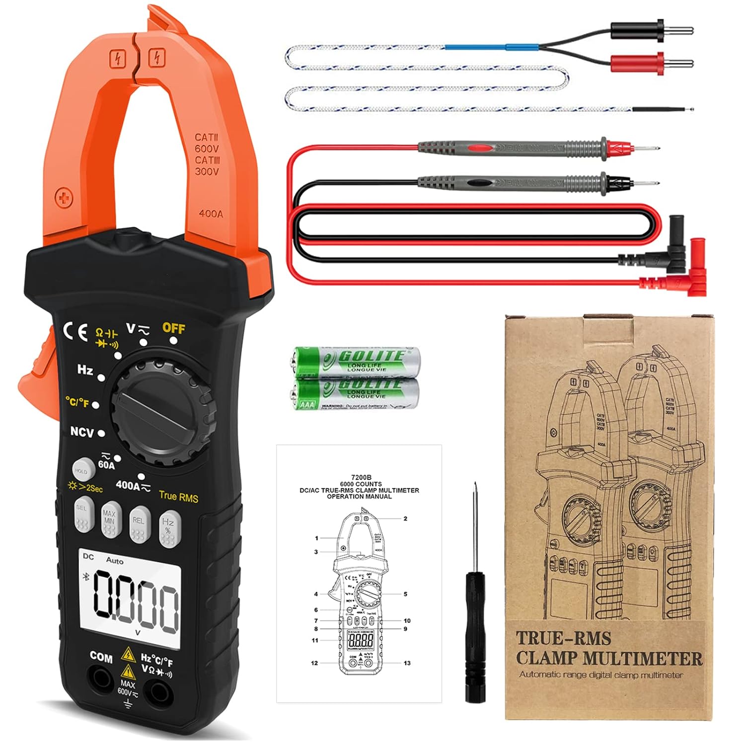Medidor de abrazadera digital Multímetro LC-7200B AC DC amp Medidor 6000 cuentas para ACDC Resistencia de voltaje de corriente Temperatura
