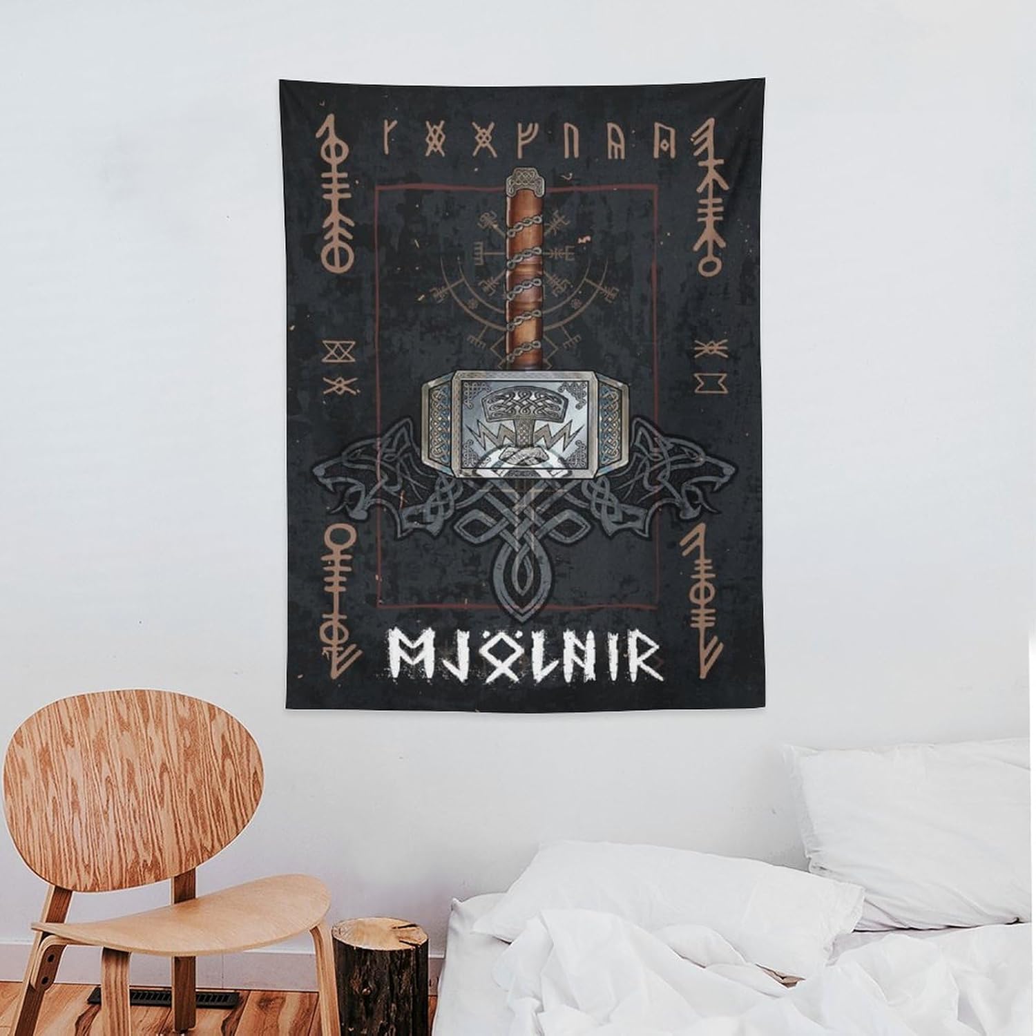 Tapiz de mitología nórdica, tapices de Mjolnir, pintura artística de pared, regalo de sala de estar, impresiones para decoración de dormitorio,