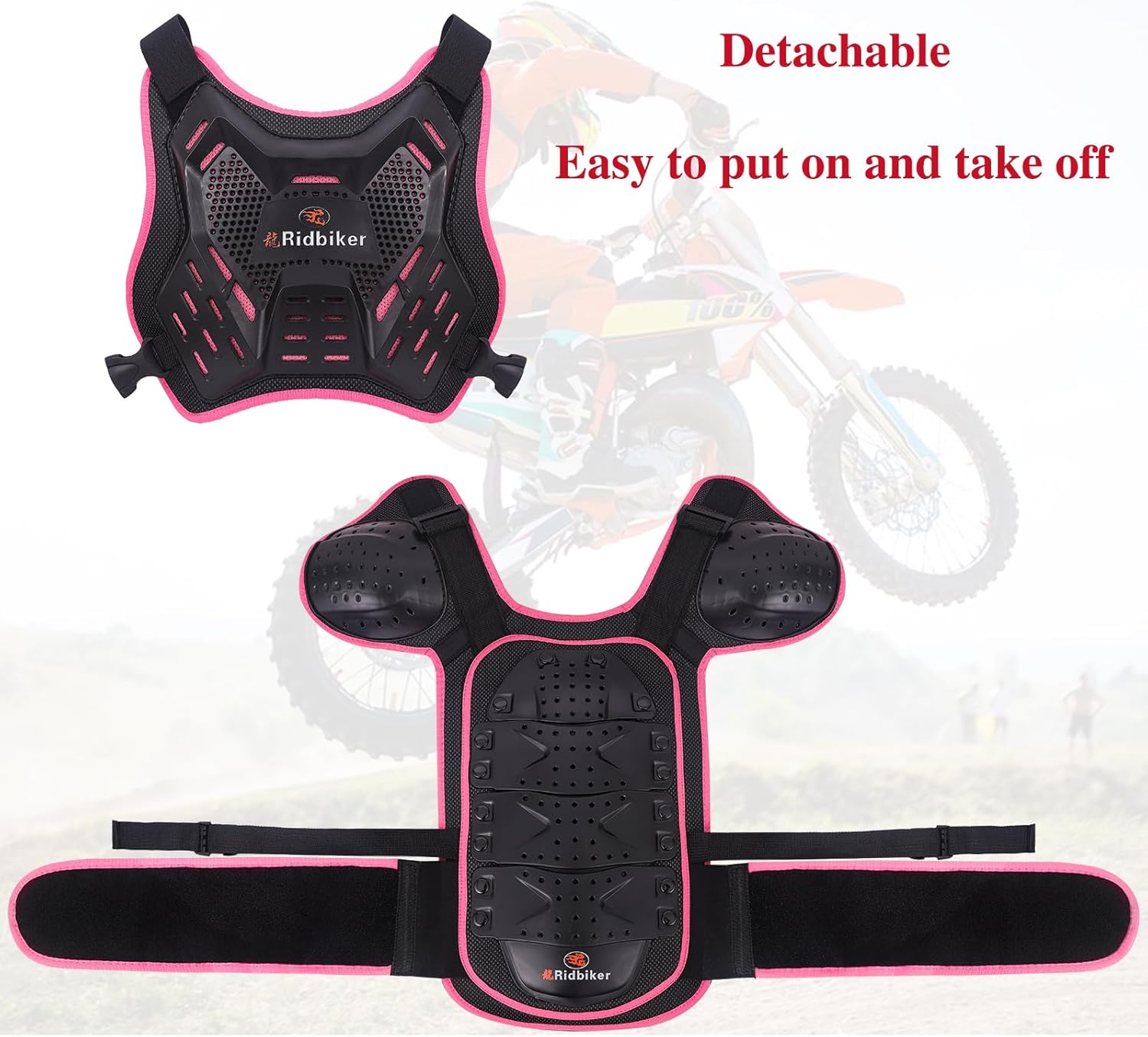 RIDBIKER Armadura de motocicleta para niños, protector de pecho para niños, equipo de protección de motocicleta, chaleco de armadura corporal,