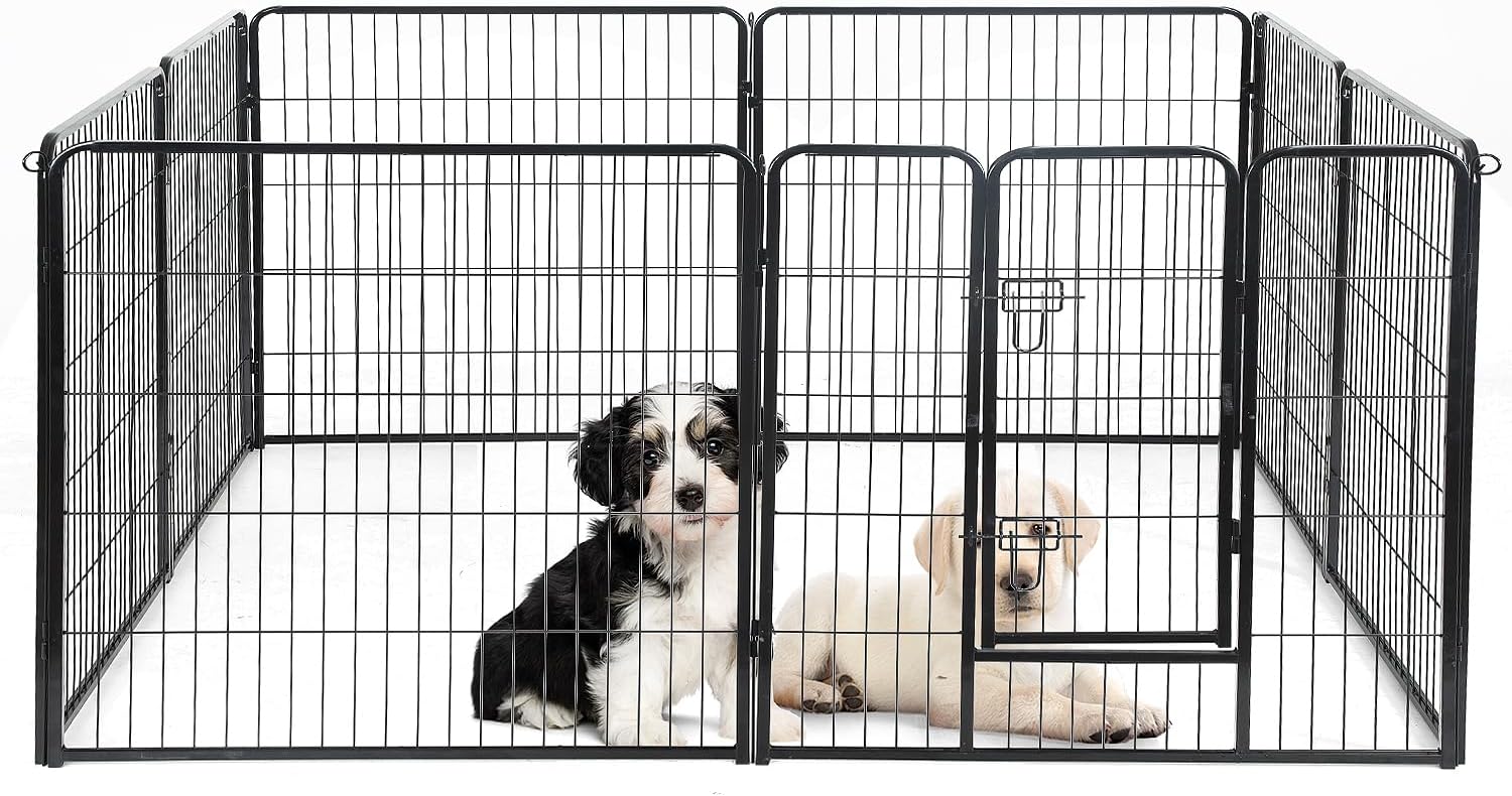 Corralito para perros para interiores, corralito de juego para cachorros para interiores y exteriores, valla de metal de 8 paneles con puertas,