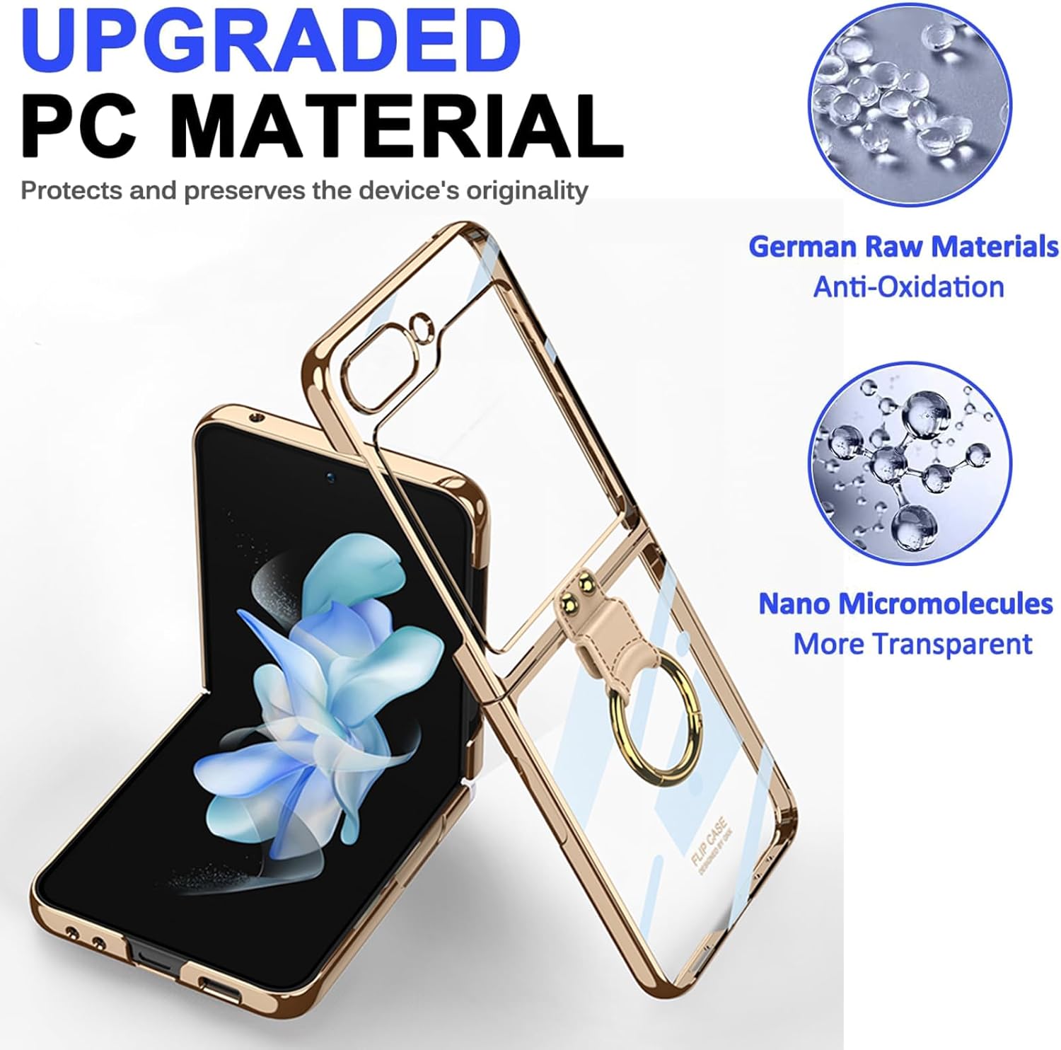 Miimall Funda para Samsung Galaxy Z Flip 5 2023, con soporte de anillo de fácil sujeción, plegable ultrafina, sin amarilleo, cubierta trasera