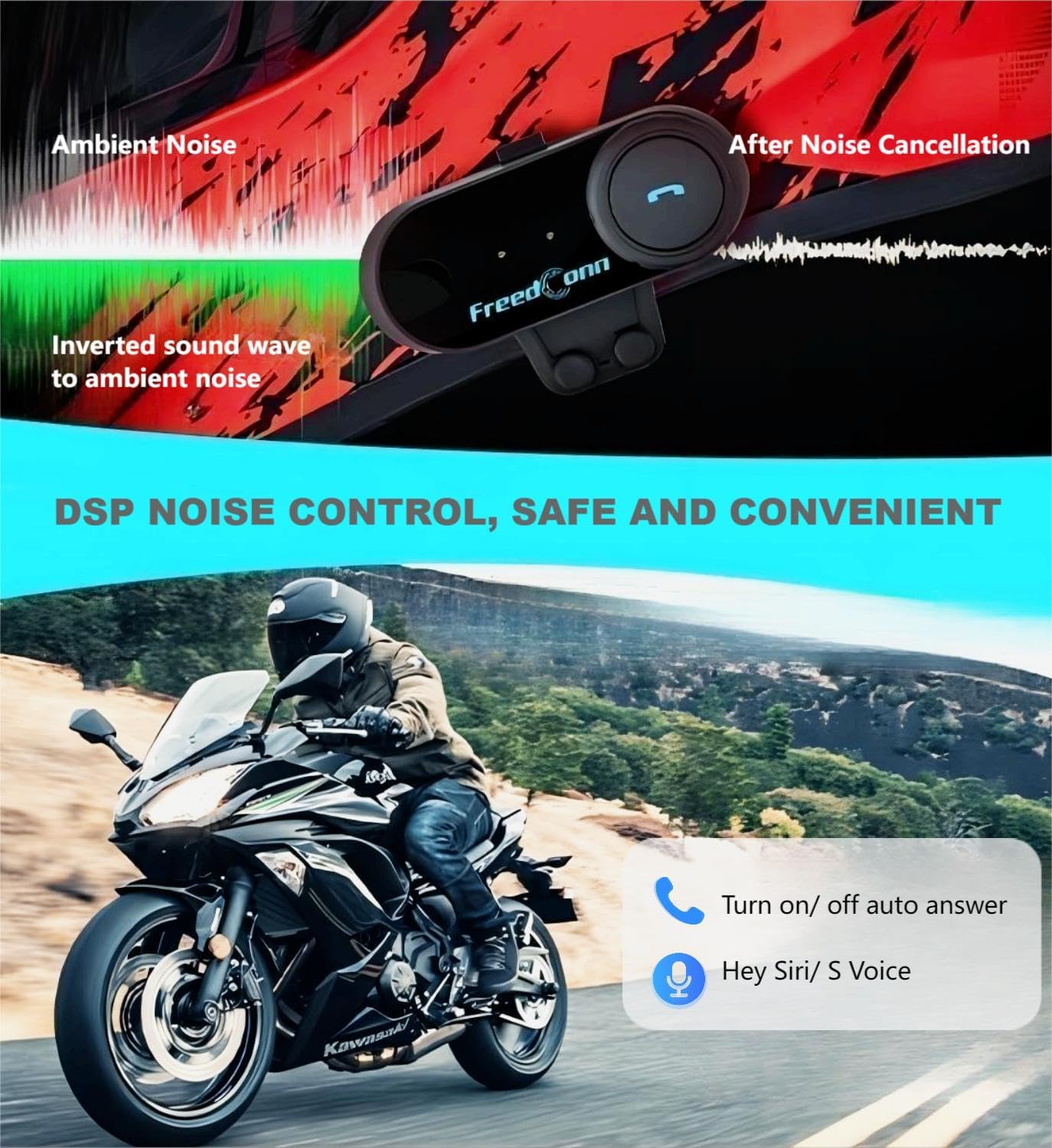 FreedConn T-COMVB – Sistema de comunicación de motocicleta Bluetooth 5.0 FreedConn – Casco Bluetooth para motocicleta, esquí, emparejamiento de 2  3